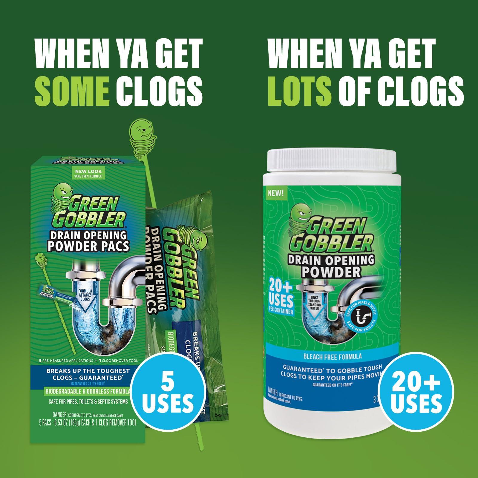 Green Gobbler Green Gobbler Drain Clog Remover & Drain Cleaner Powder, 20+ Treatments, Maintenance Breaks Down Grease, Paper, Fat & Oil, Septic Safe