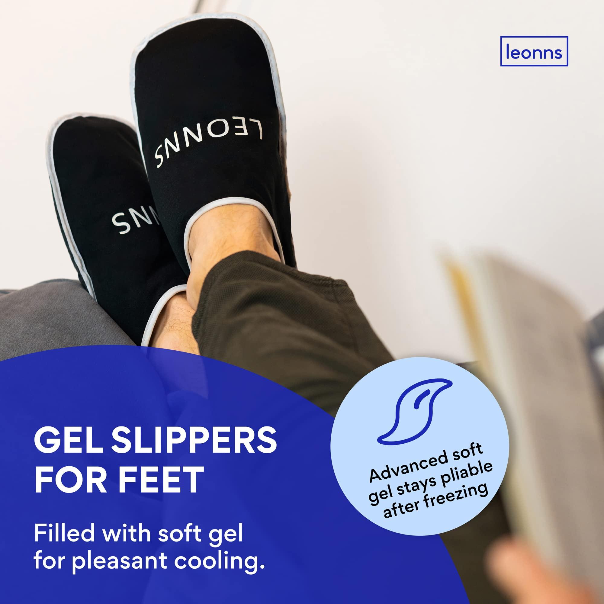 LEONNS LEONNS Gel Ice Pack Slippers - Provides Hot and Cold Therapy for Foot Pain, Neuropathy Pain Relief for Feet, Gout Relief, Swollen Feet, Plantar Fasciitis and Heel Spurs- One Size Fits Most (Black)