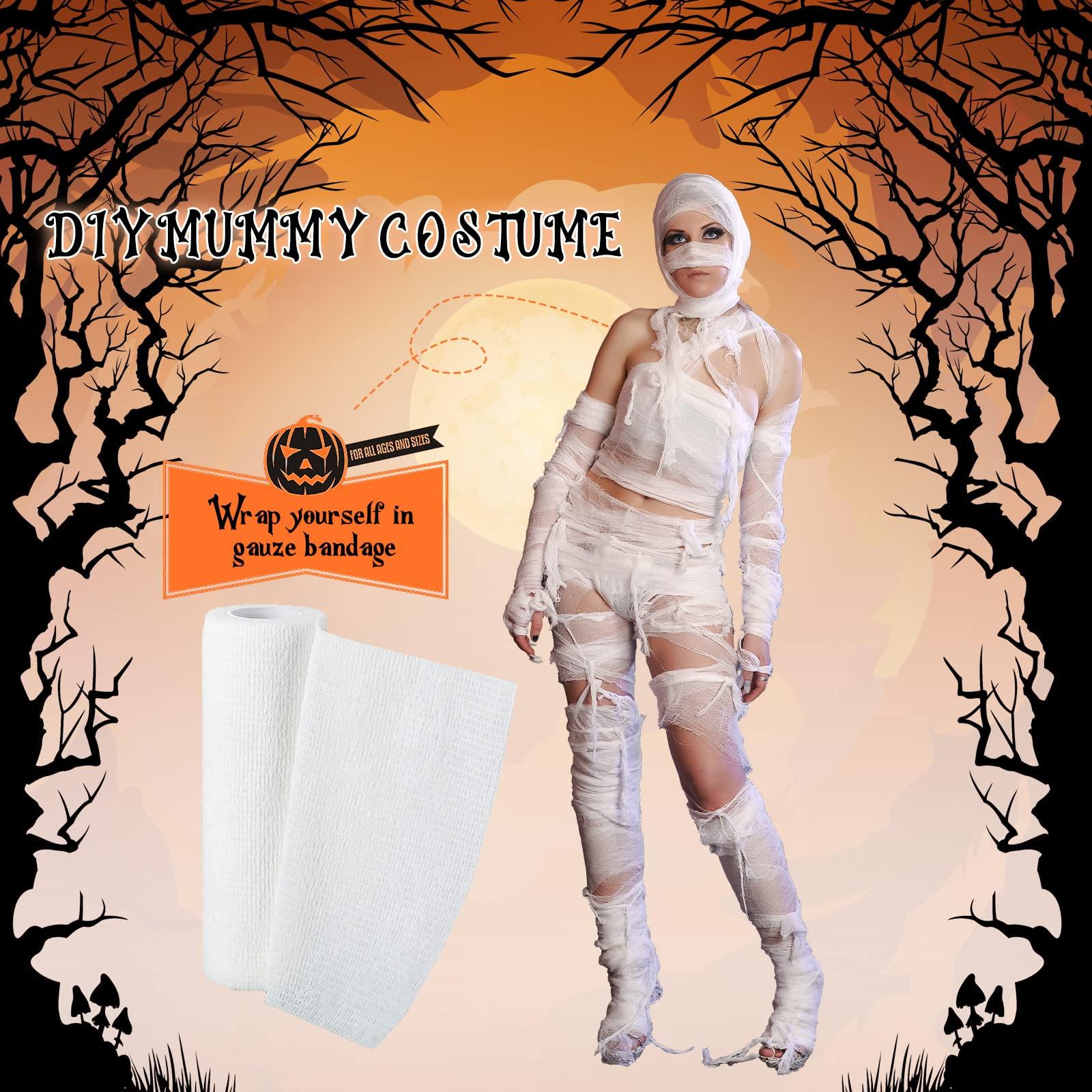 Lothee Lothee 10 Rolls 50 Yards Halloween Mummy Bandage Wrap for Costume Zombie Bandage Gauze Rolls, 5 Sizes, Self Adhesive Bandage Wrap Stretch Cosplay Bandages Mummy Costume Cloth Bandages