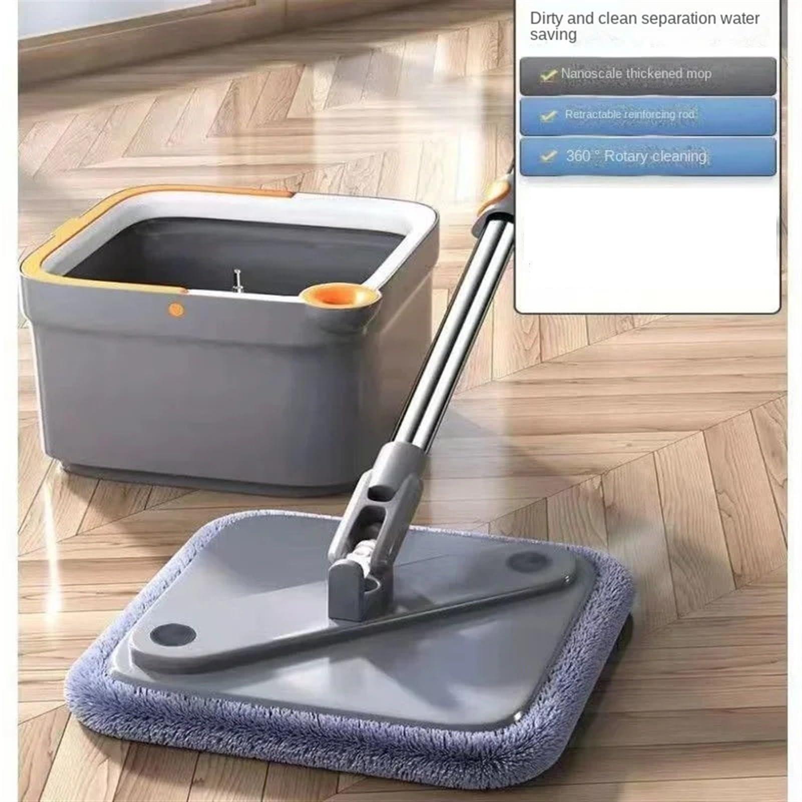 QIAAN mop Square Rotating mop and Bucket with Separate compartments for Clean and Dirty Water with self-Cleaning Feature with Microfibre Replaceable mop Pads Floor Cleaning mop mops for Floor Cleaning (Col