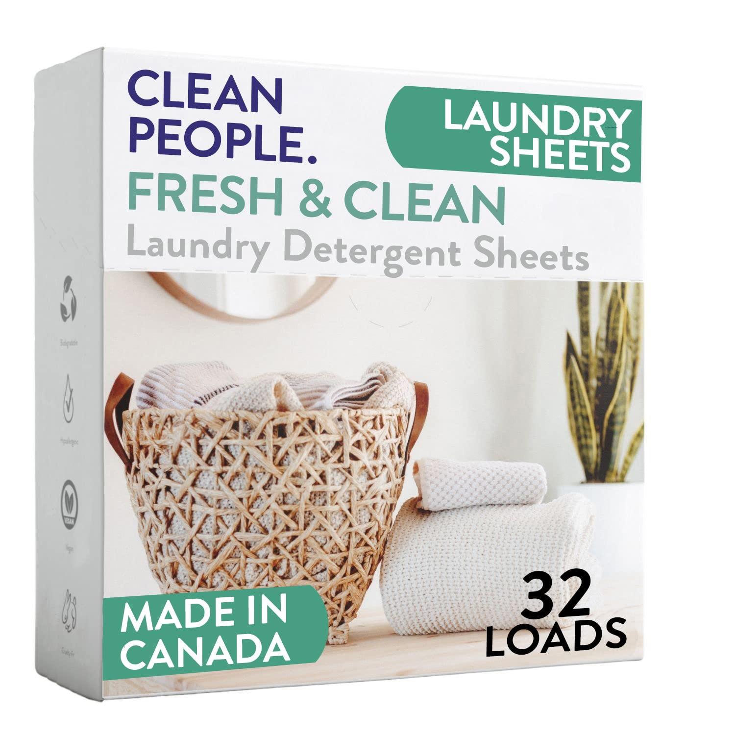 THE CLEAN PEOPLE The Clean People Laundry Detergent Sheets - Laundry Soap - Ultra Concentrated, Recyclable Packaging, Stain Fighting - Fresh Scent, 32 Pack