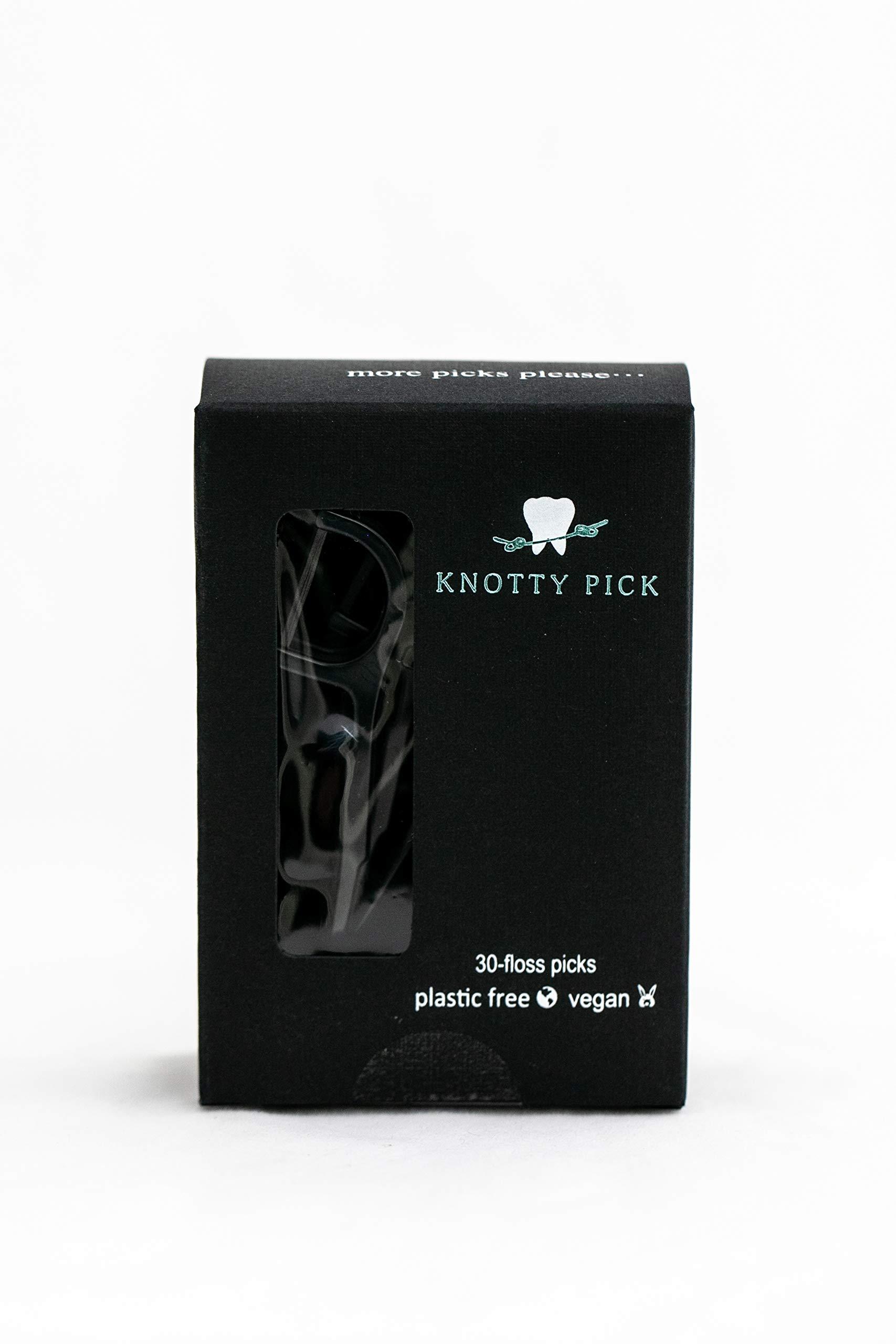 KNOT ORDINARY FLOSS Knotty Floss Bamboo Activated Charcoal with Grapefruit Seed Extract Floss Picks - Eco-friendly, pick is made of natural CORNSTARCH not plastic! Vegan - 3 Pack