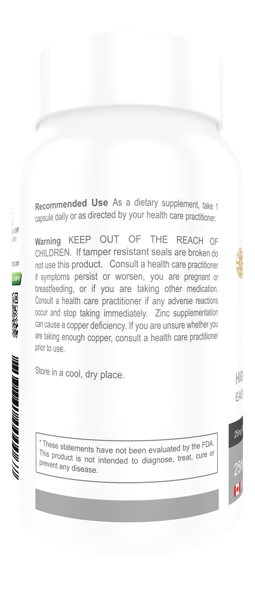 88herbs Zinc Bisglycinate Highest Absorption Non Buffered Premium Grade - 90 Veg Caps 25 mg (Elemental Zinc)