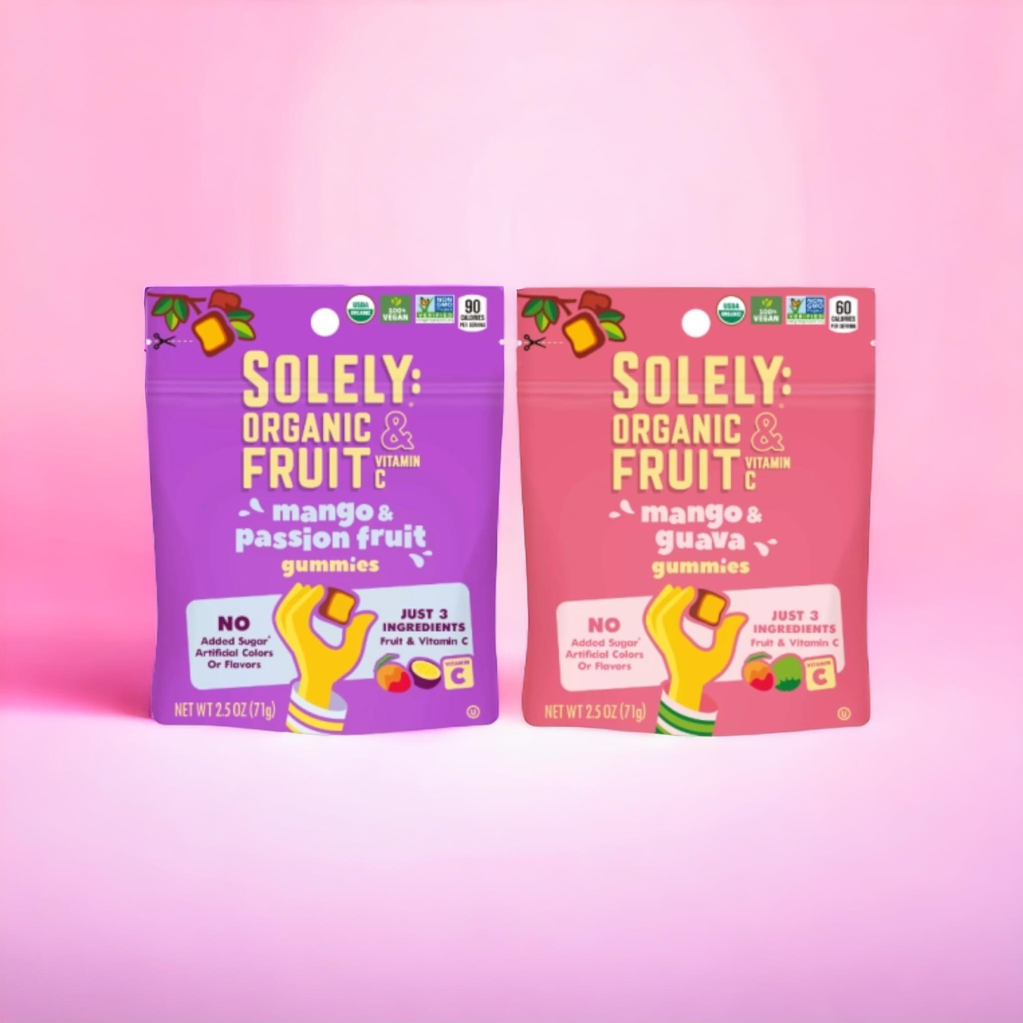 Generic Generic Solely Organic Fruit Gummies - 2 Pack Bundle - Mango Passionfruit & Mango Guava - 5oz total | No Added Sugar, Vegan, Organic Whole Dried Fruit Snacks