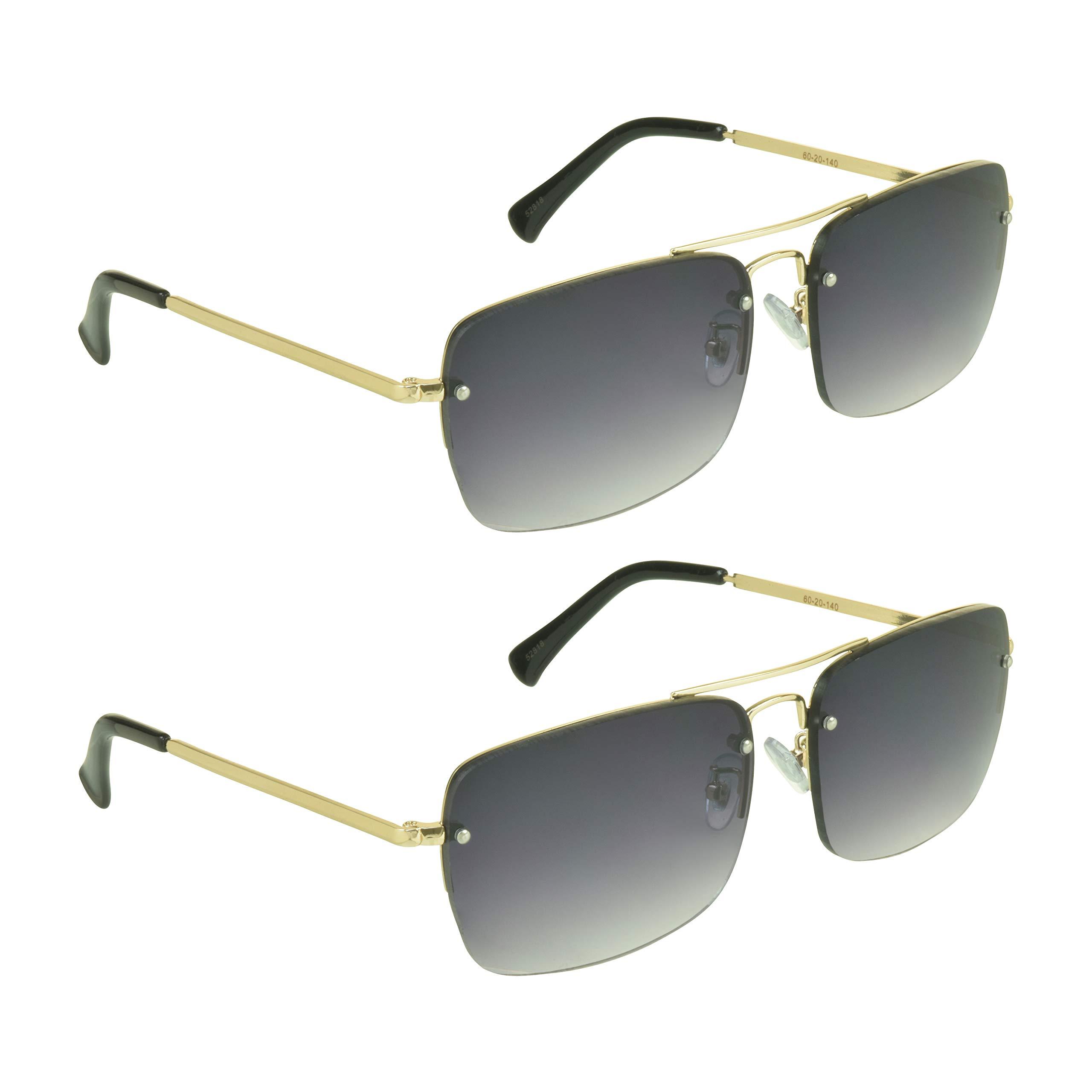 proSPORT proSPORT Sunglasses Readers Full Lens Square Aviator Rimless Metal Silver Gold Gradient Grey Brown Tint Men Women NOT BIFOCAL