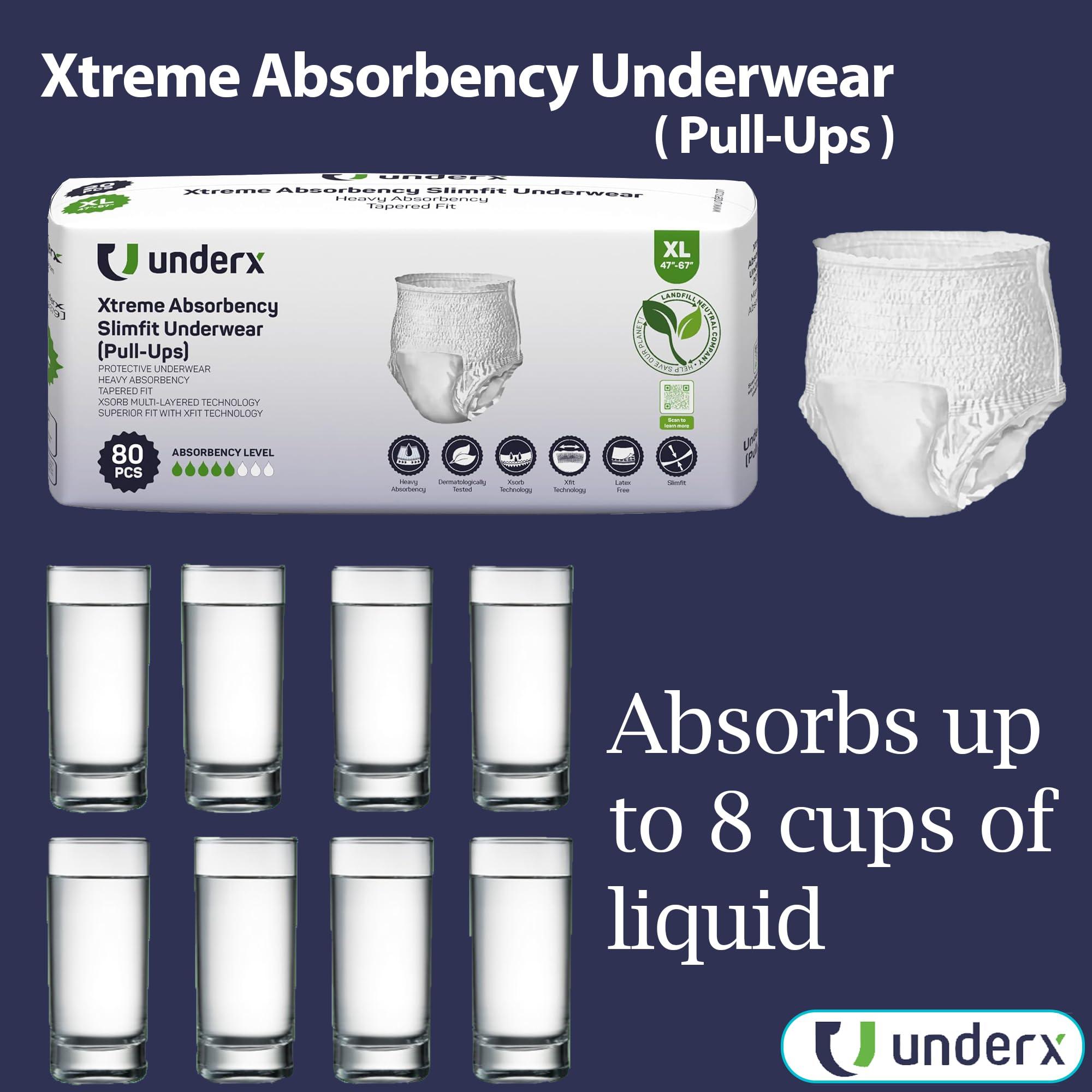 Underx UnderX Adult Disposable Incontinence Underwear Maximum Absorbency Pull Ups, Absorbs 8 Cups of Liquid, Overnight Pullups Comfort, Leak Protection, Soft Latex-Free Diaper (X-Large, 80 Count)