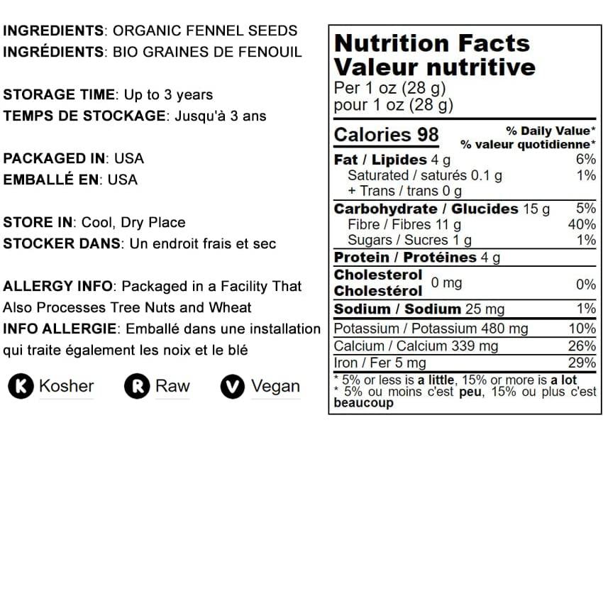 Food to Live Food to Live Fennel Seeds, 1 Pound Whole Raw Seeds, Non-Irradiated, Kosher, Vegan, Bulk. Sweet Licorice Flavor. High in Dietary Fiber. Great for Fennel Tea