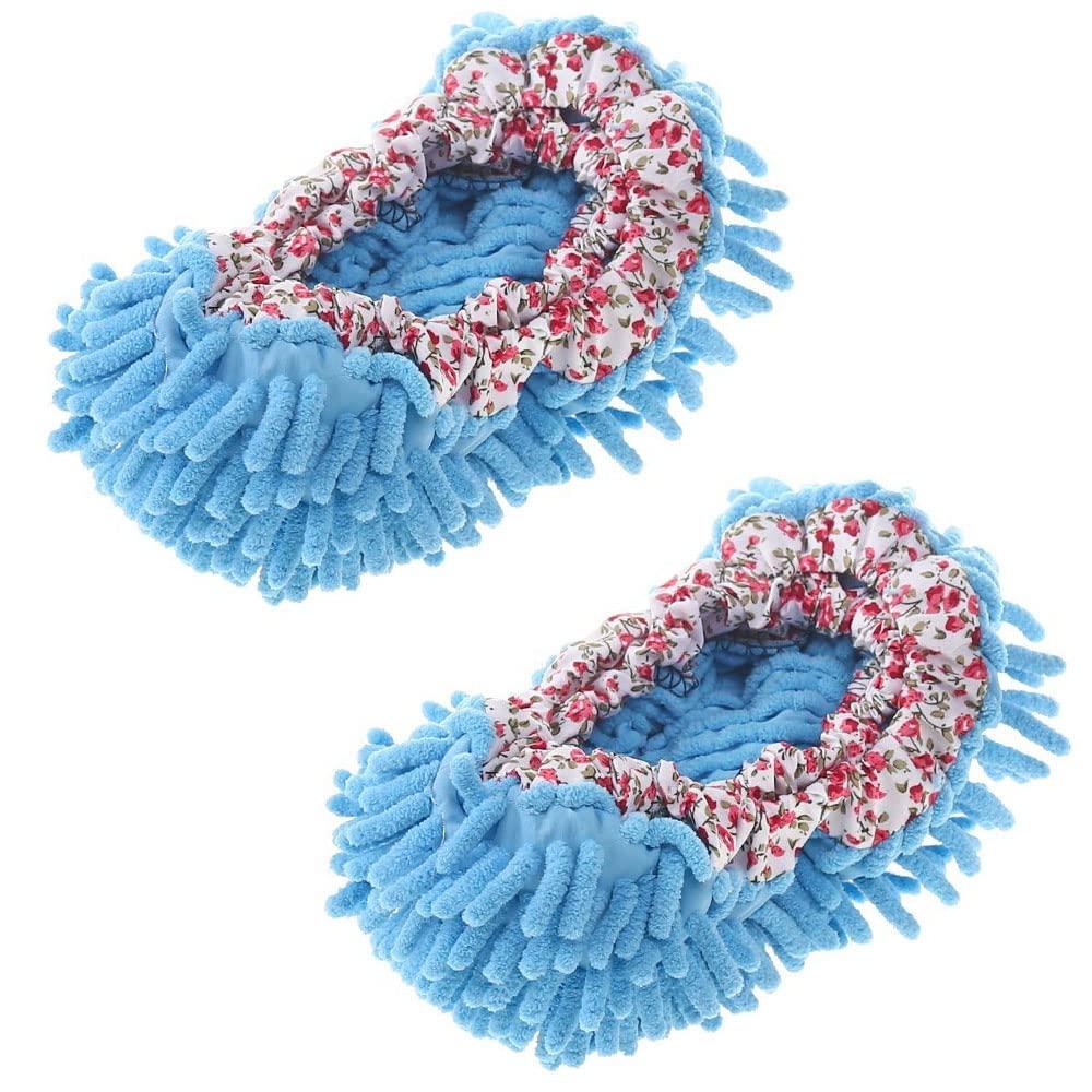 SXJART 2 Pair Microfiber Chenille Elastic Cuff Floor House Cleaning Mop Slippers Shoes