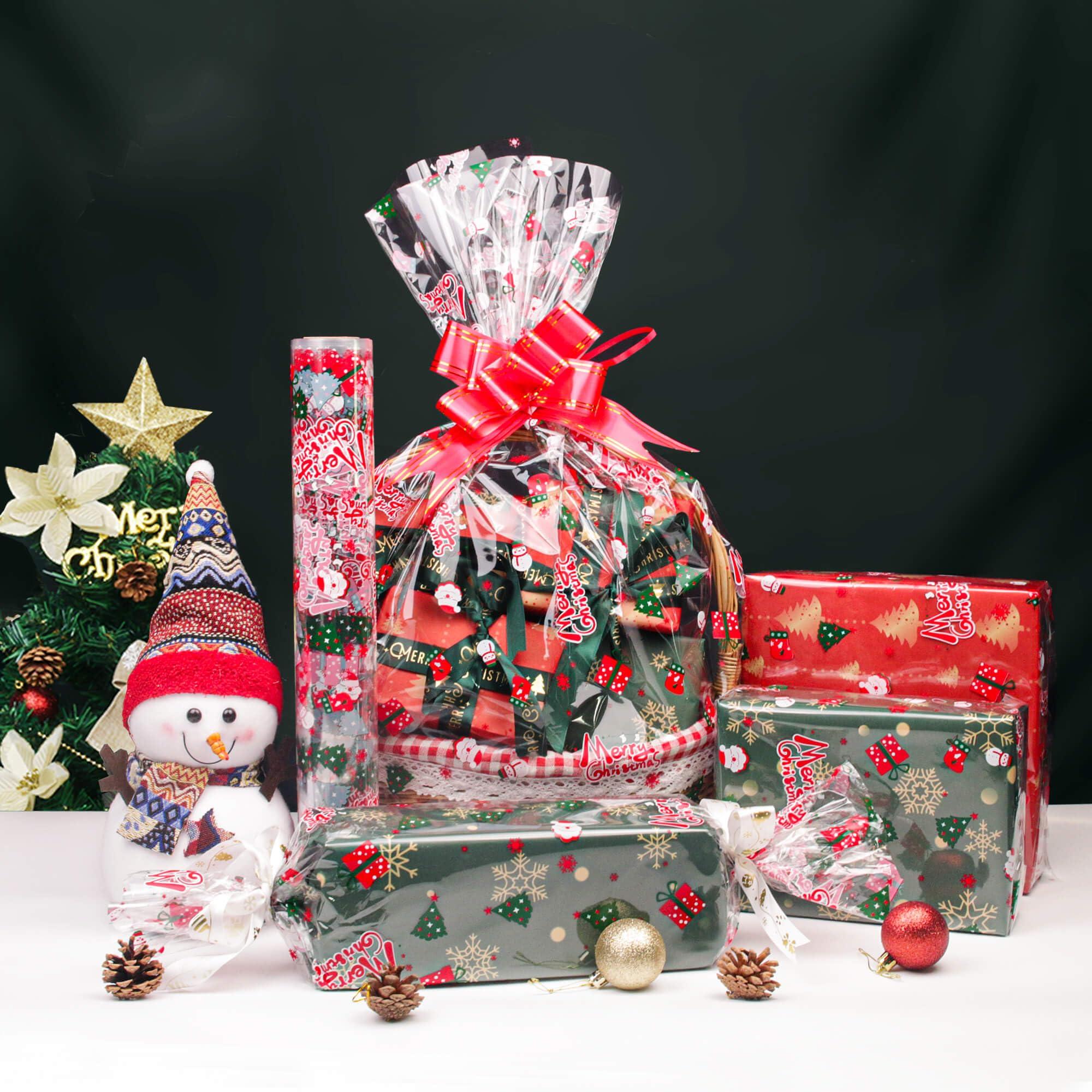 JOYIT 100\' Long X 17.5 Wide Christmas Cellophane Wrap Roll - 3 Mil Thicker Christmas Cellophane Roll, Crystal Clear Merry Christmas Cellophane for Gift Baskets, Flower Arts Crafts Food Treats Wrapping