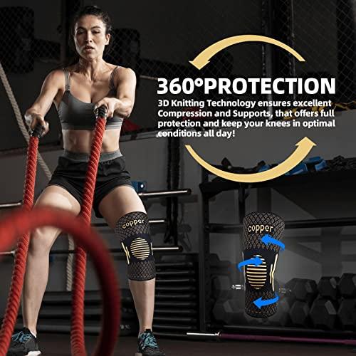 Lusenone Copper Knee Braces for Knee Pain Women & Men - 2 Pack Knee Brace Compression Sleeve, Best knee Support for Arthritis Pain,Meniscus Tear, Running,Weightlifting,Working Out,ACL,MCL,Knee Pain Relief