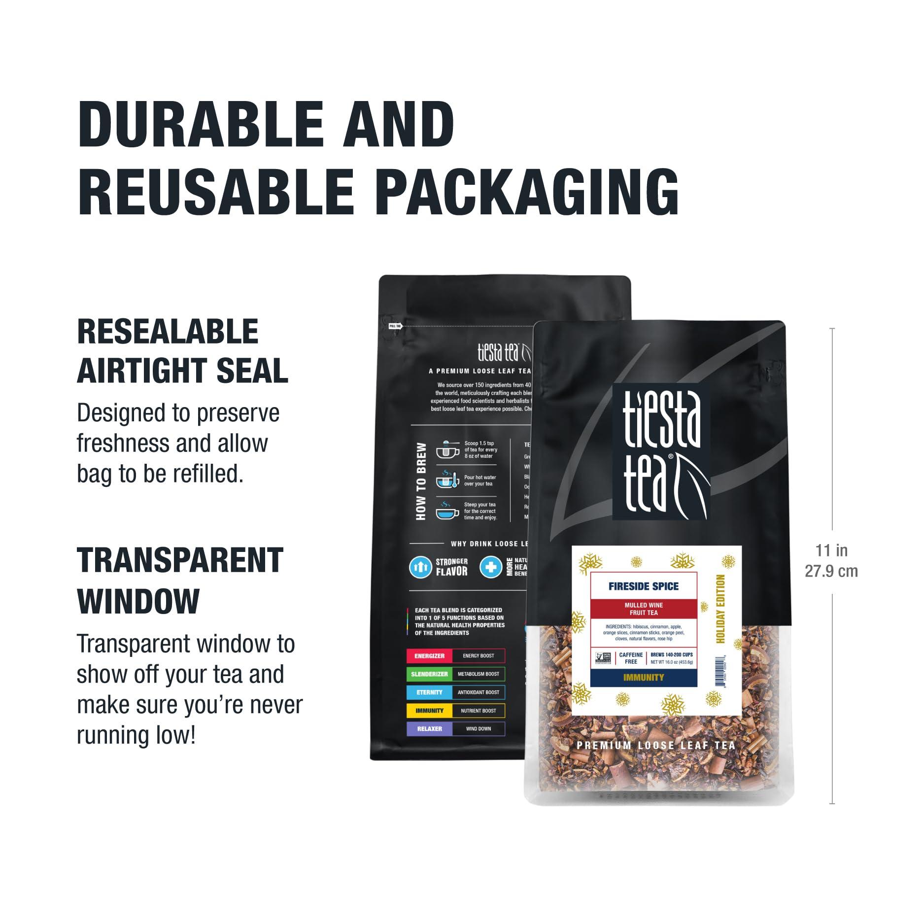 Tiesta Tea Tiesta Tea - Fireside Spice | Mulled Wine Herbal tea | Premium Loose Leaf Tea Blend | Non Caffeinated Holiday Teas | Make Hot or Iced Tea & Brews Up to 200 Cups - 16 Ounce Resealable Bulk Pouch
