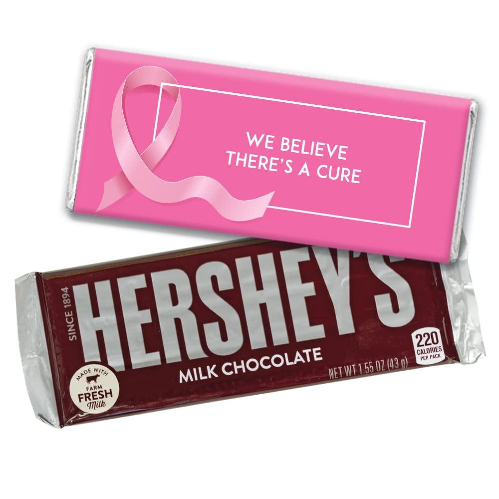 Just Candy 72ct Pink Ribbon Breast Cancer Awareness Promotional Items Personalized Wrapped Chocolate Bars, Candy Included (72Pcs)