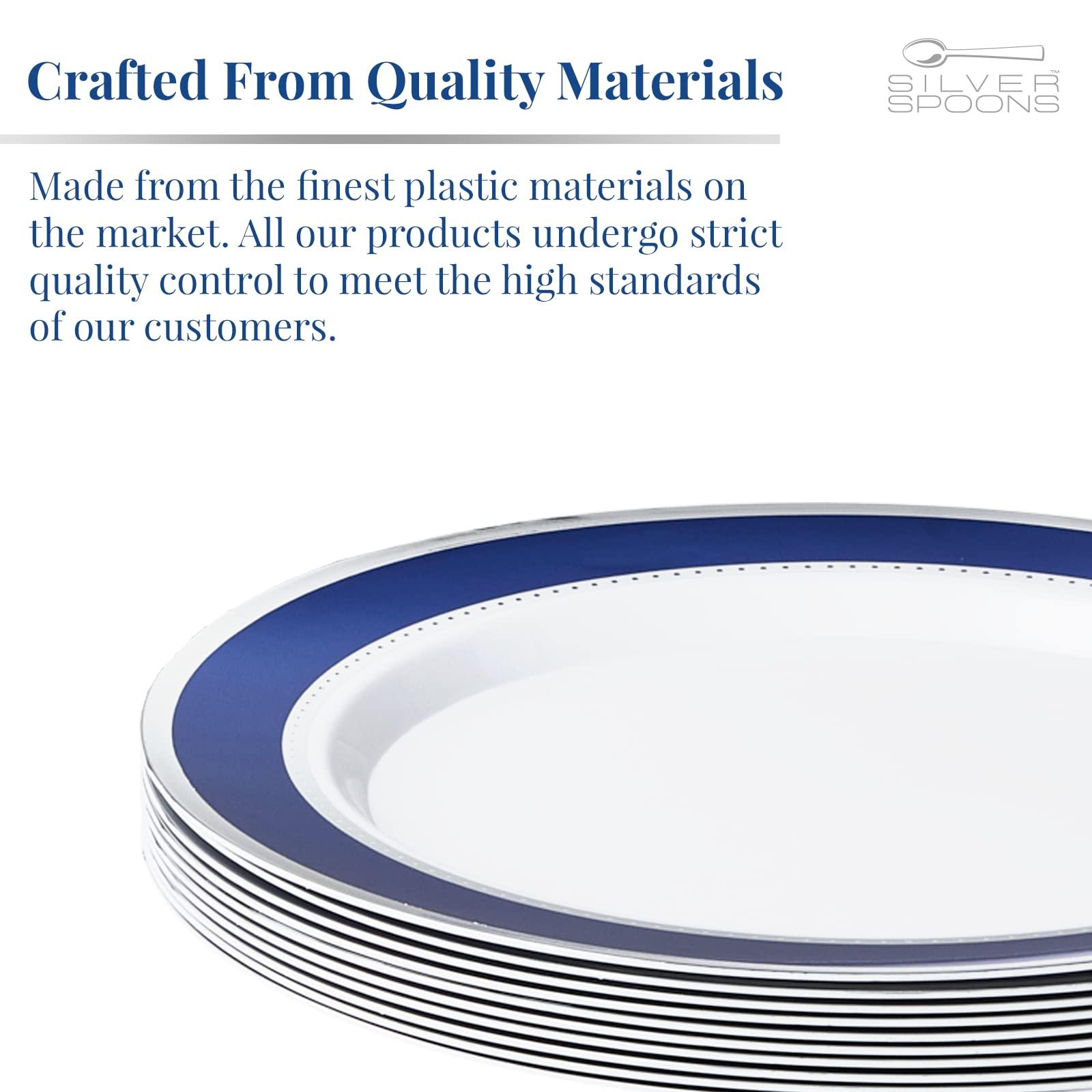 Silver Spoons SILVER SPOONS Elegant Disposable Plates For Party - (10 Piece) Heavy Duty Disposable Dinner Set, Fine Dining Plastic Dishes For Elegant China Look, Great for Celebrations & Events, Blue