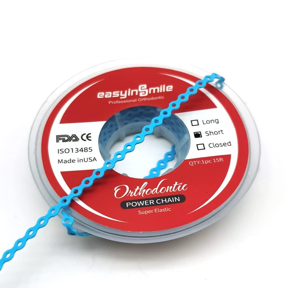 SNAWOP SNAWOP Dental Orthodontic Power Chain Multicolor Spool Elastic Rubber Bands for Teeth Braces (Short, Light Blue)