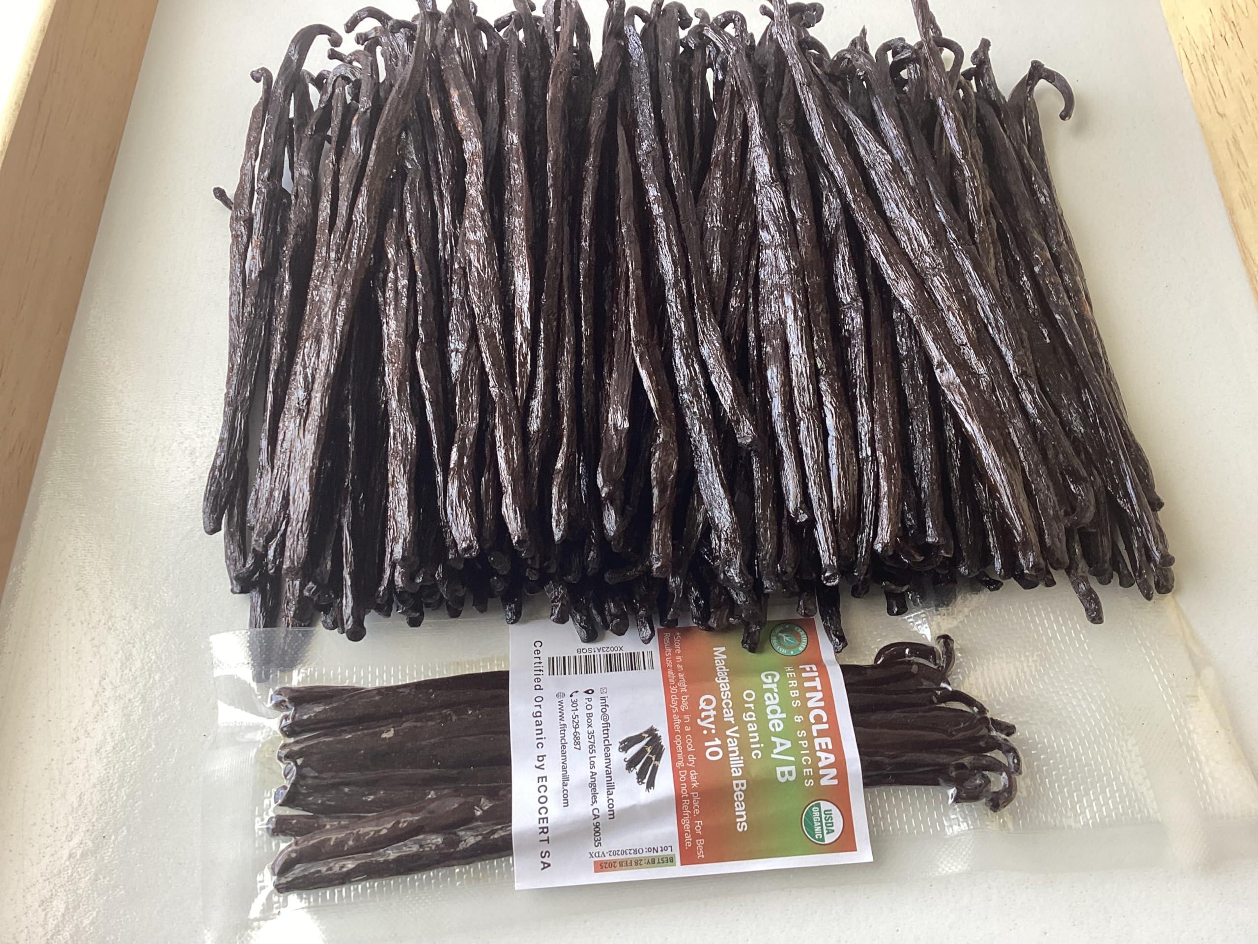 FITNCLEAN HERBS AND SPICES 10 Organic Madagascar Vanilla Beans Grade A/B. Certified USDA Organic. 5\"-7\" by FITNCLEAN VANILLA for Extract and Everything Vanilla.