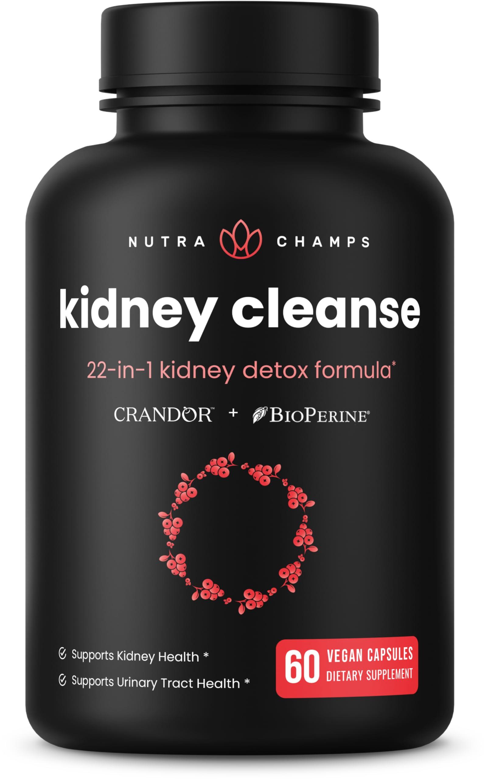 NutraChamps Kidney Cleanse Detox & Repair | 22-In-1 Kidney Health Supplement | Extra Strength 50:1 Cranberry Extract with Bioperine for Increased Absorption | Kidney & Urinary Tract Support & Flush Formula