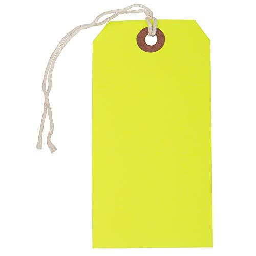 JAM Paper JAM PAPER Gift Tags with String -Medium - 4 3/4 x 2 3/8 - Neon Yellow - Bulk 100/Pack