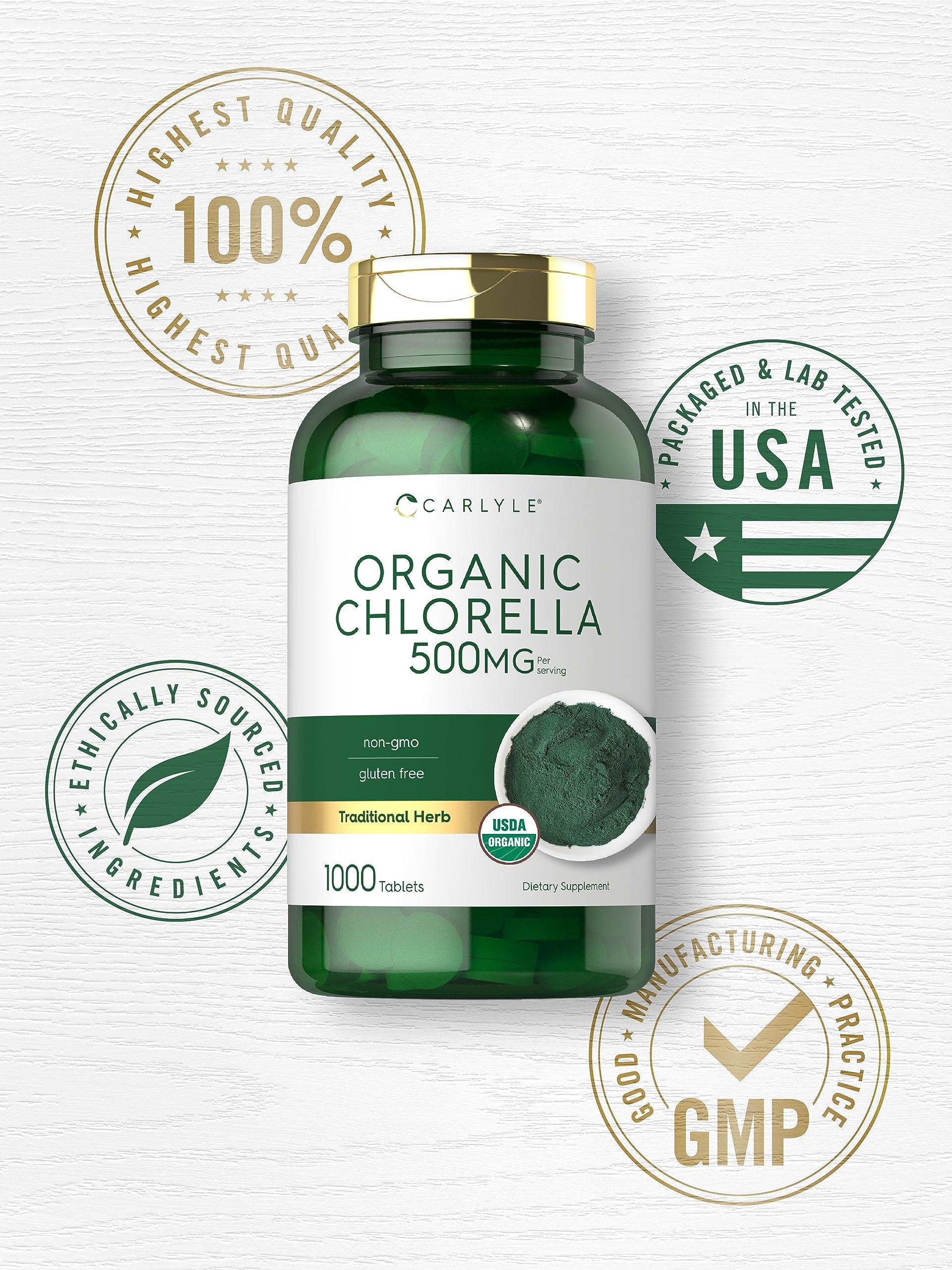 Carlyle Carlyle Chlorella Tablets Organic 500 mg | 1000 Count | Vegetarian, Non-GMO, and Gluten Free Supplement