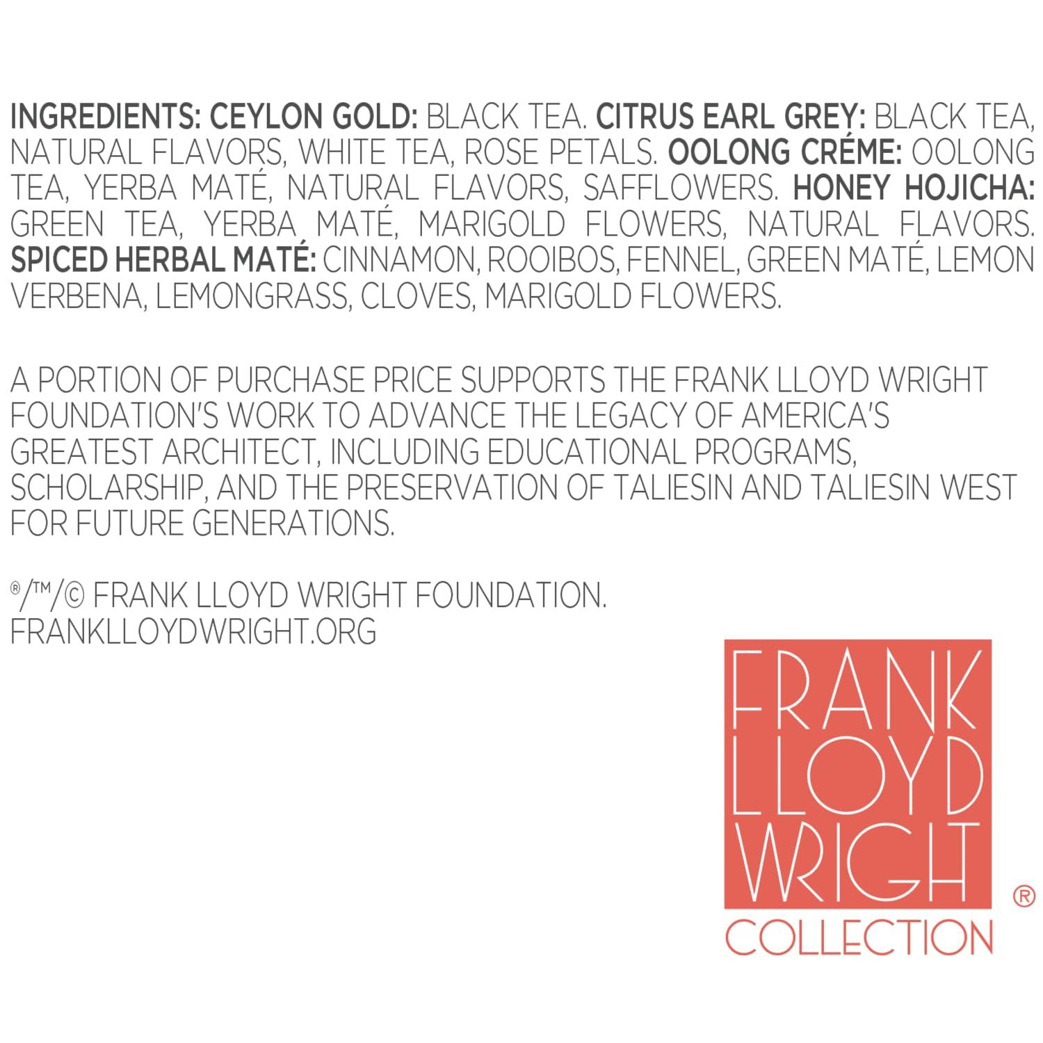 Tea Forte Tea Forte Frank Lloyd Wright Presentation Box Tea Sampler Gift Set, 20 Assorted Variety Handcrafted Pyramid Tea Infuser Bags