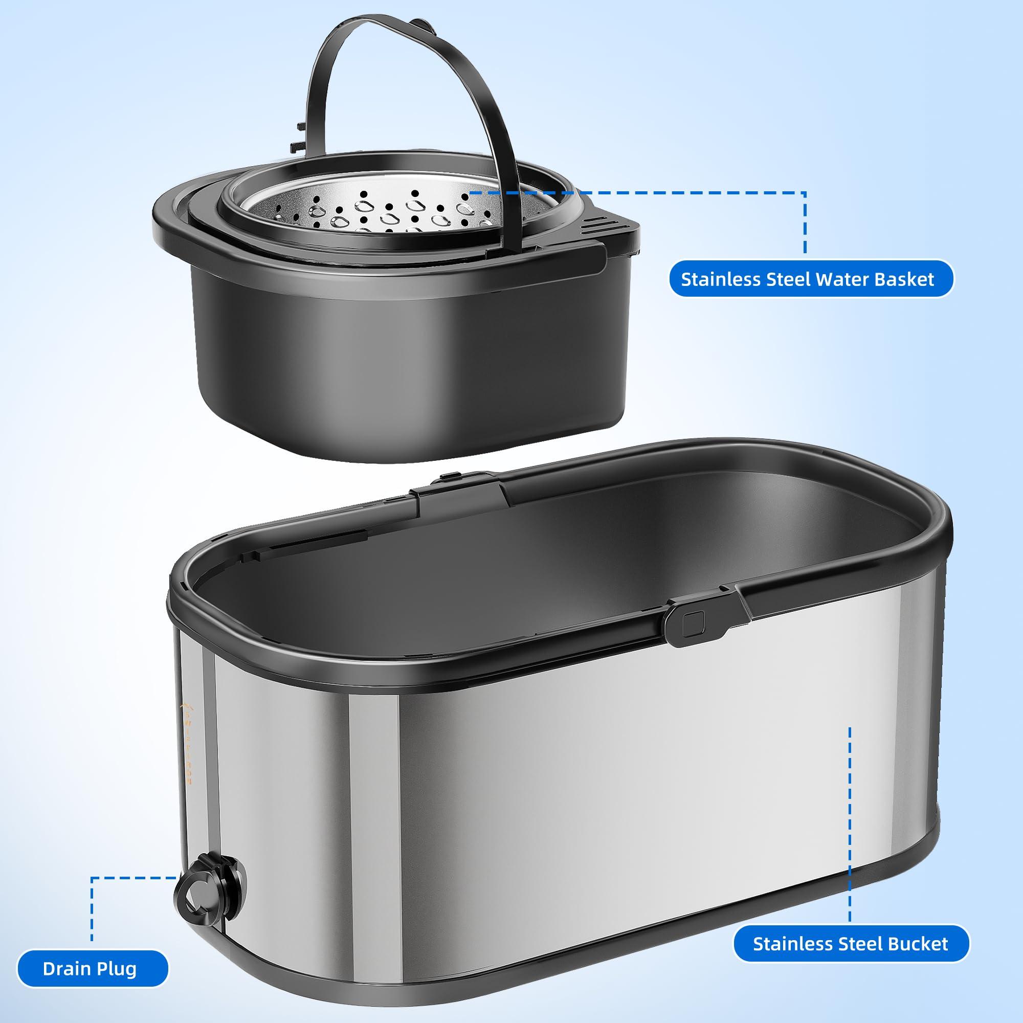 SWIFTIRON SWIFTIRON Spin Mop and Bucket Set for Cleaning with 4 Extra Refills Microfiber Heads, Mops for Floor Cleaning with Wringer, Silver Stainless Steel Mop and Mop Bucket