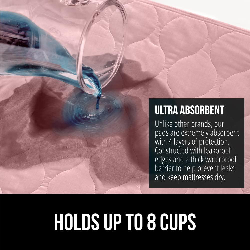 Gorilla Grip Gorilla Grip Washable Underpads, Waterproof Reusable Heavy Absorbency Incontinence Bed Pads, Leak Proof Toddler Mattress Pads, 52x34 Slip Resistant Pad Protector for Bedwetting, Adults and Kids, Pink