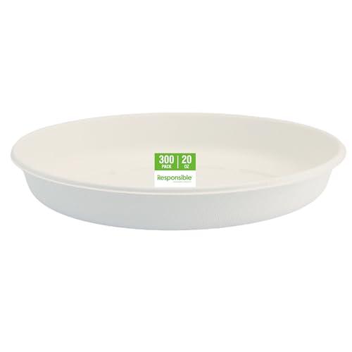 Responsible Products Responsible Products 20 oz Oval Disposable Bowls I Tree-Less Compostable Molded Fiber Burrito Bowls I Extra Strength I NO-PFAS I Classic White (300 Count)