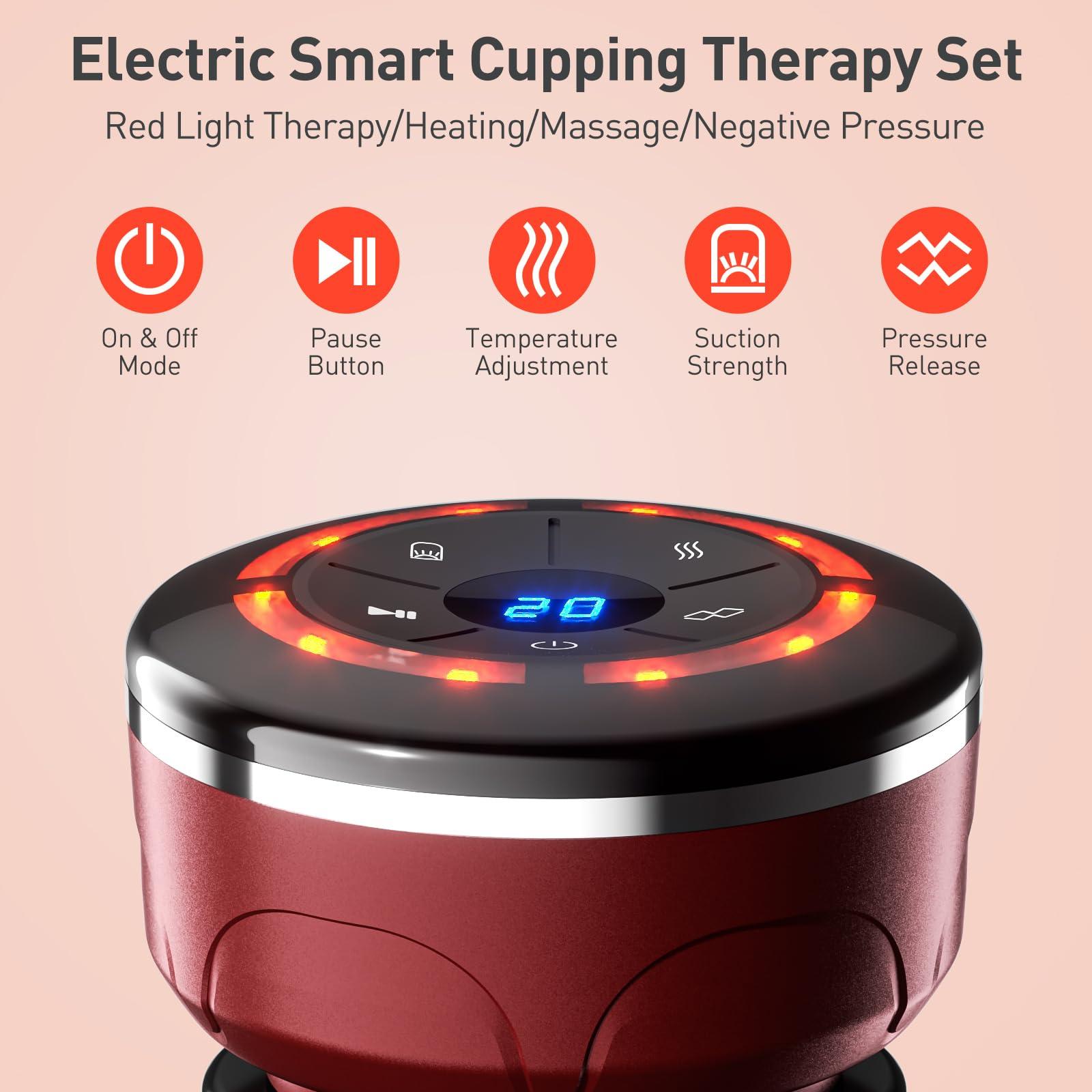 UBALANCE UBALANCE Cupping Kit for Massage Therapy, Cupping Therapy Set 6 Cups, Electric Smart Cupping Machine, 4 in 1 Negative Pressure Massager with 12 Modes for Fatigue Relief, Red
