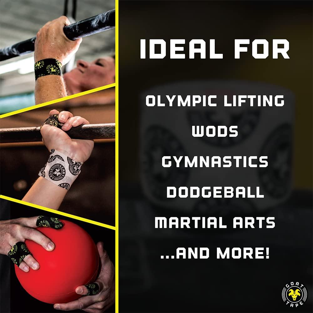 Goat Tape Scary Sticky Premium Hook Grip Tape, Athletic Tape for Cross Training, Weightlifting Tape, Cross Training Accessories, Sports Grip Tape - 30 Feet Long, Black/Yellow, 4 Rolls