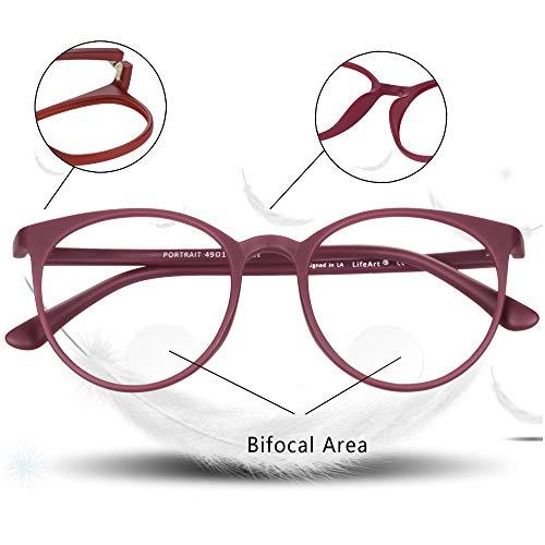 LifeArt LifeArt Bifocal Reading Glasses, Transition Photochromic Dark Grey Sunglasses, Dual-use for Outdoor UV Protection, Computer Reading Glasses, Reduce Glare, (Red, 0.00/+1.25)