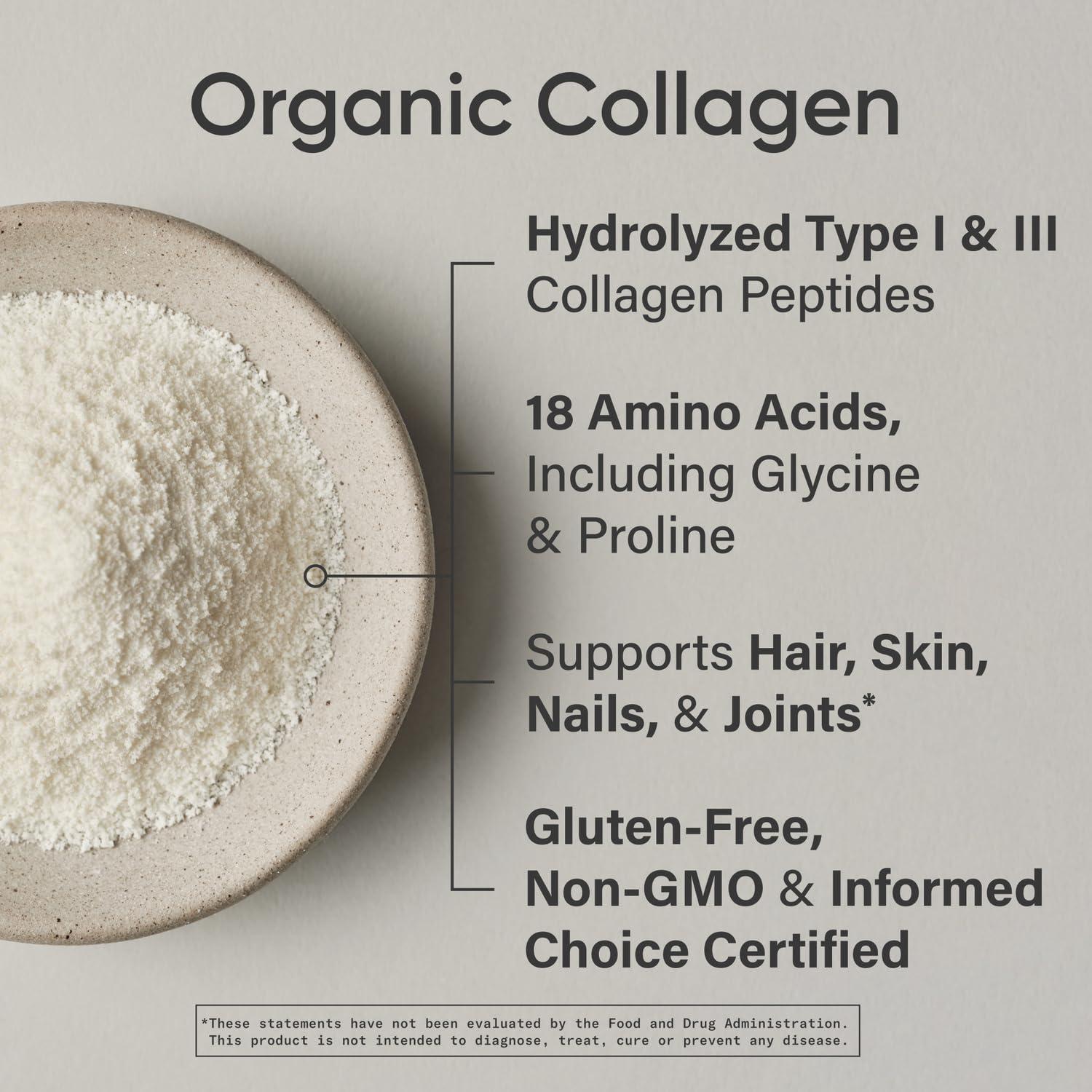 Sports Research Sports Research Organic Collagen Peptides - Hydrolyzed Type I & III Collagen Protein Powder Sustainably Sourced from Grass-Fed Bovine - Unflavored, Organic Certified & Gluten Free - 30 Servings