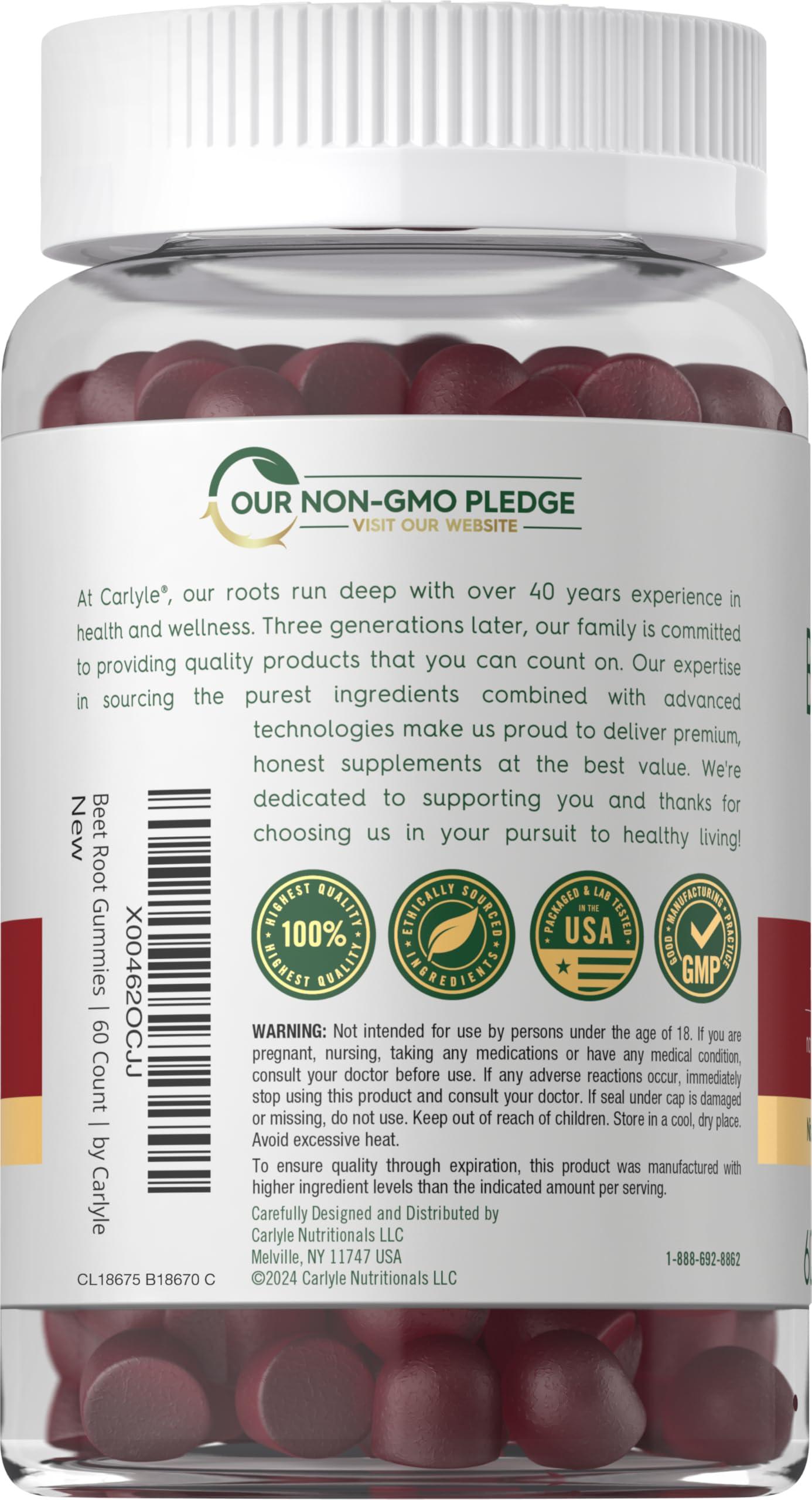 Carlyle Carlyle Beet Root Gummies | 60 Count | Vegan Strawberry Flavored Chewable Supplement | Non-GMO, Gluten Free
