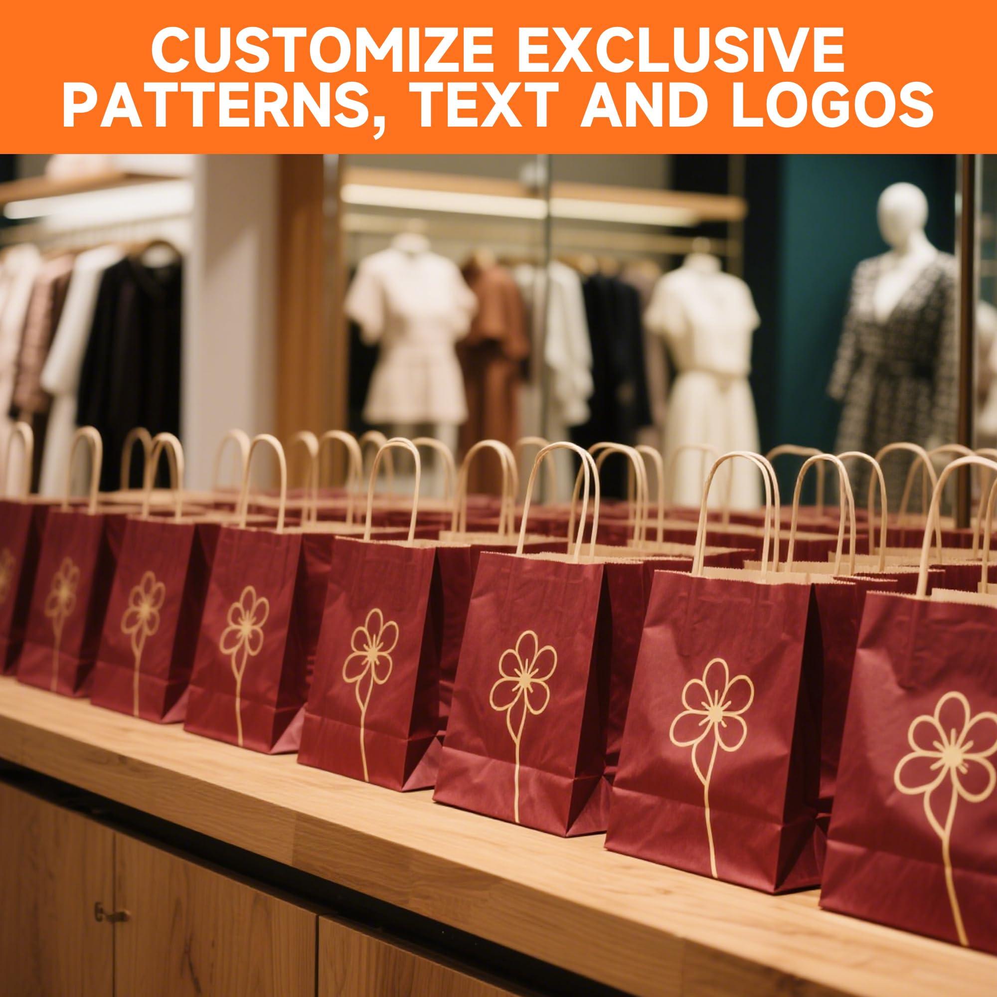 METAPRINT METAPRINT 50 PCS Custom Printed Kraft Paper Bags for Small Business, 8x4.5x10.8 Inch Medium Size, Personalized Retail Gift Bags with Logo, Brown Shopping Paper bag with Handle, Goodie Bags