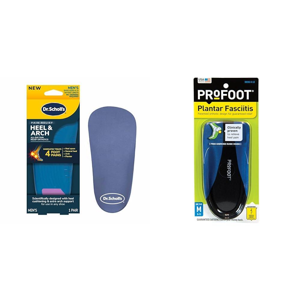 Dr. Scholl\'s Dr. Scholl\'s Men\'s 8-12 Heel & Arch Orthotics and PROFOOT Men\'s 8-13 Gel Heel Shock Absorbing Insoles for Plantar Fasciitis & Heel Pain, 1 Pair Each
