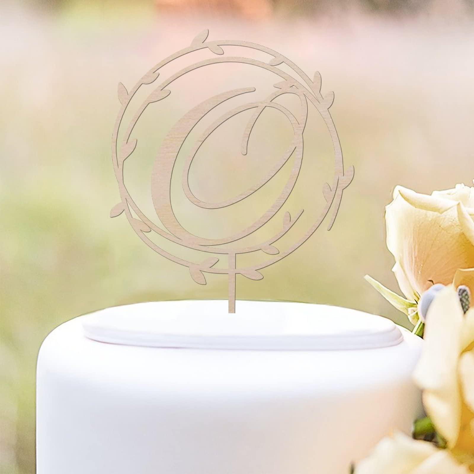 buythrow Rustic Wood Letter O Wedding Cake Toppers, Custom Letters Cake Topper,Floral Wedding Cake Topper,initial Letters Cake Topper Custom Any Initial Cake Topper for Wedding Birthday Party Supplies
