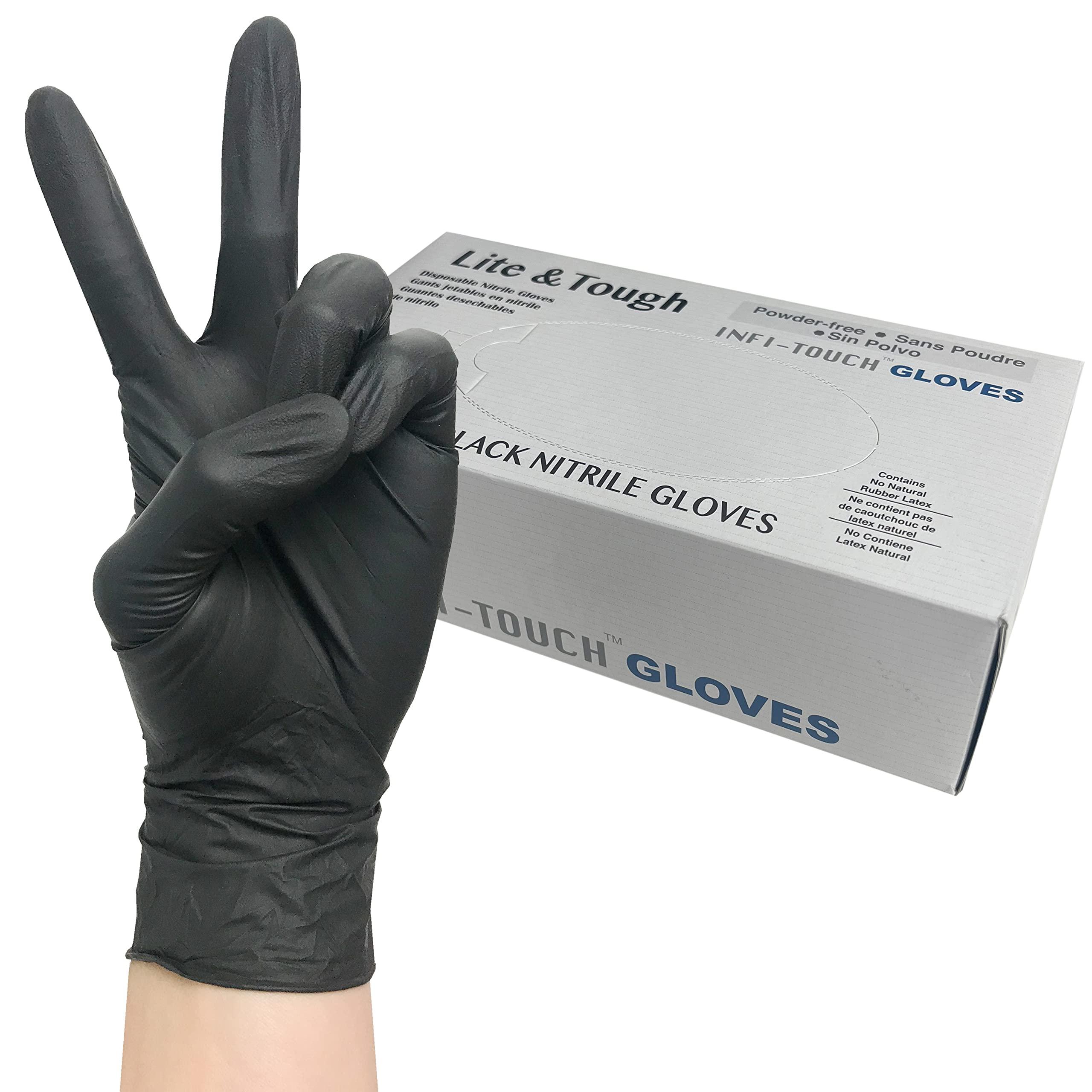 Infi-Touch Infi-Touch Lite & Tough Black Nitrile Glove, 3.5-Mil, Lite Duty, Powder Free (Medium, 100 Gloves)