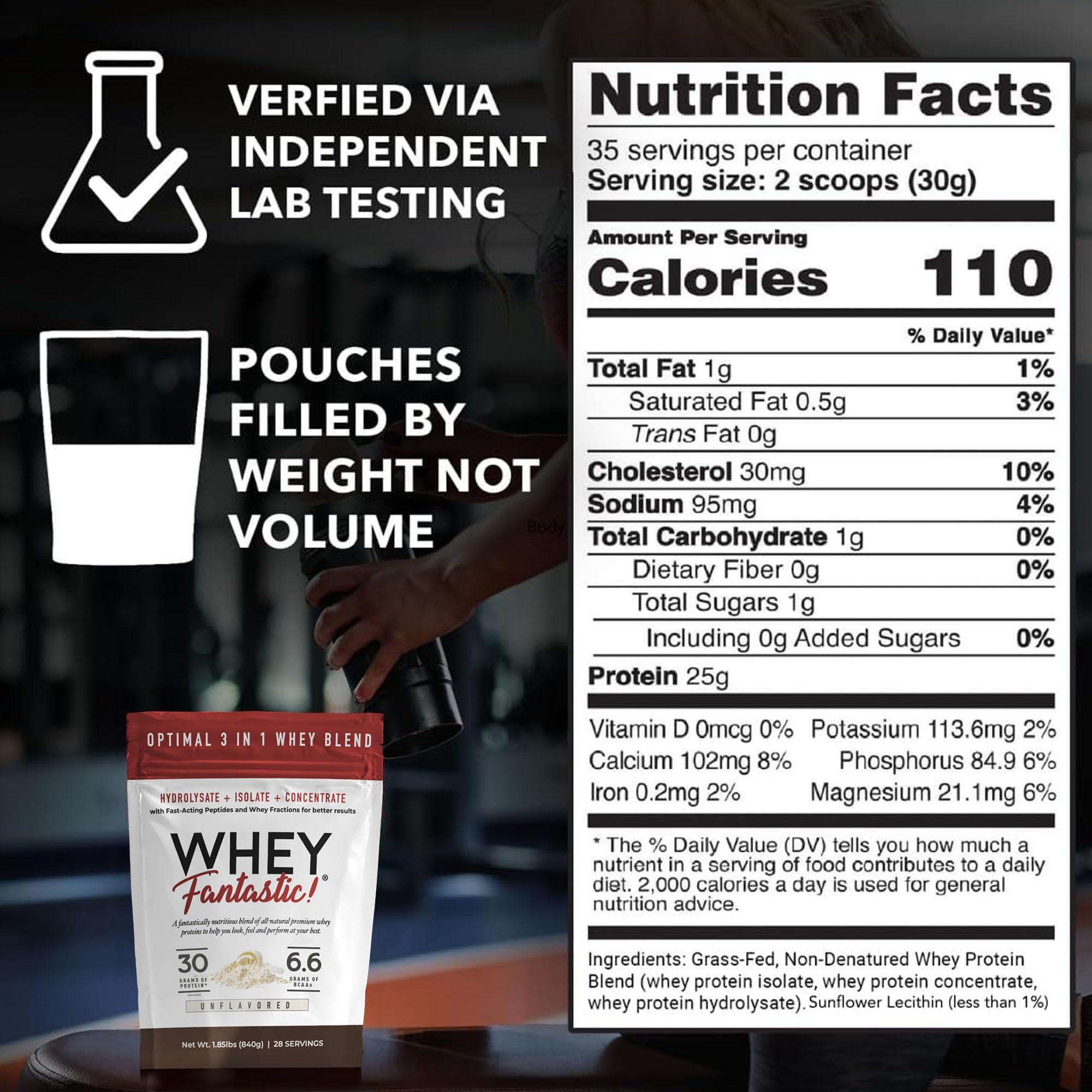 Fantastic Nutrition Whey Fantastic - Unflavored - 100% Natural Grass Fed Whey Protein Powder - Unique Blend of Isolate, Concentrate & Hydrolysate Provides 25g of Protein per Serving - 2.30lb-35 Servings
