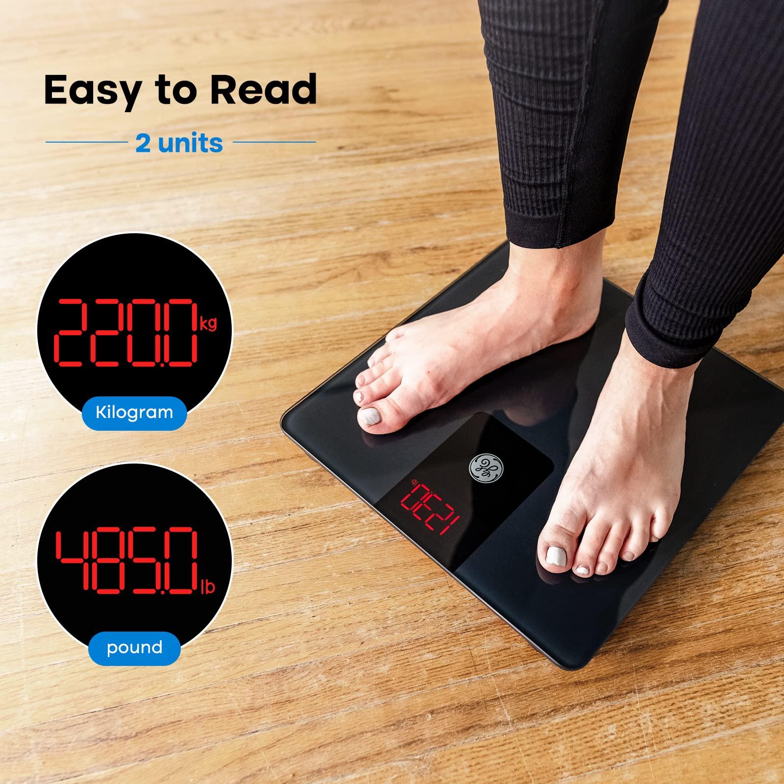 GE GE Bathroom Scale Body Weight: Digital BMI Weight Balance Scales FSA HSA Eligible Heavy Duty Measuring Device for People Accurate Bluetooth Weighing Electronic Weigh Machine, Black