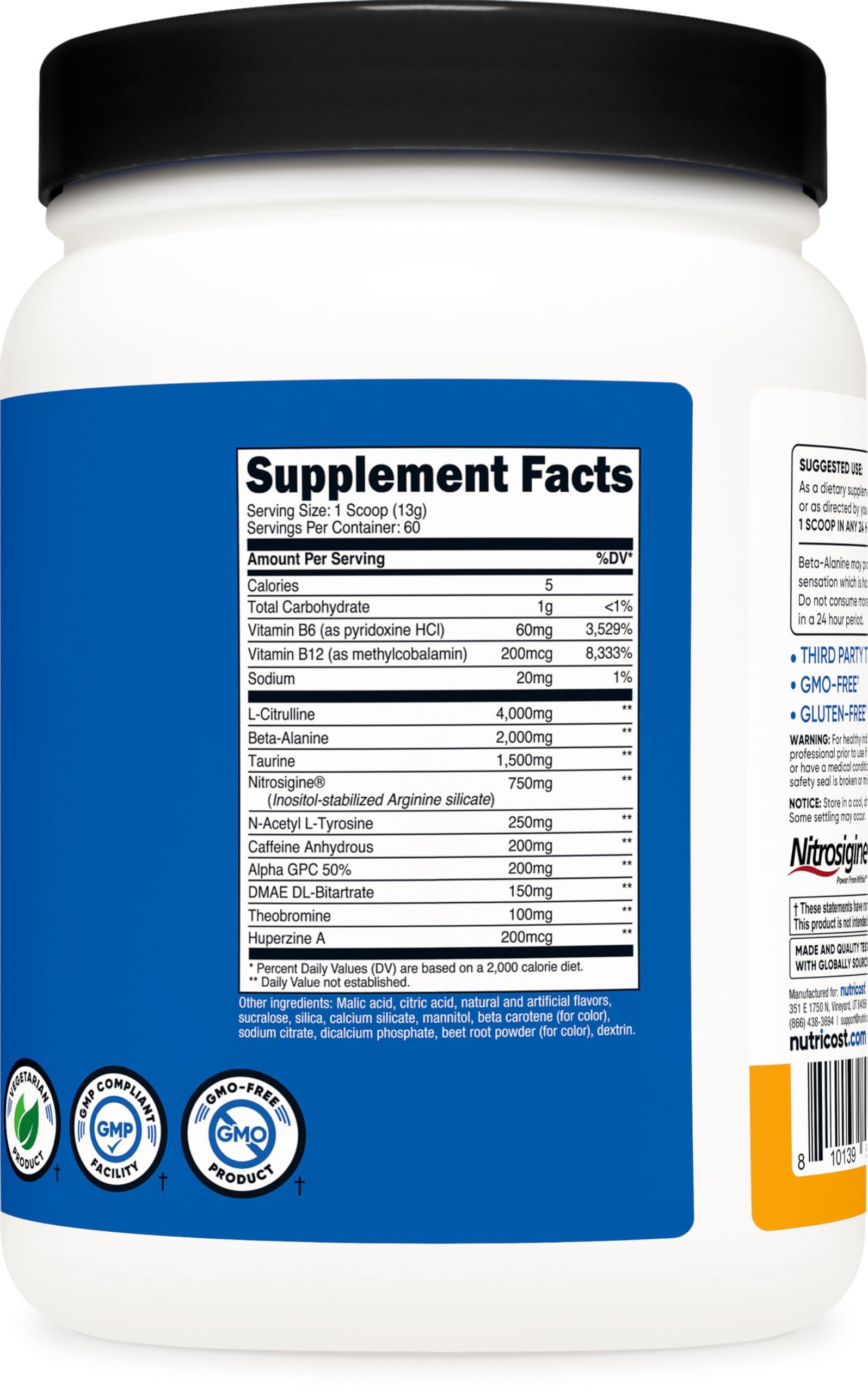 Nutricost Nutricost Pre-Workout Complex Powder (60 Servings, Peach Mango) - Pre-Workout Supplement with Beta-Alanine, Taurine & Amino Acids