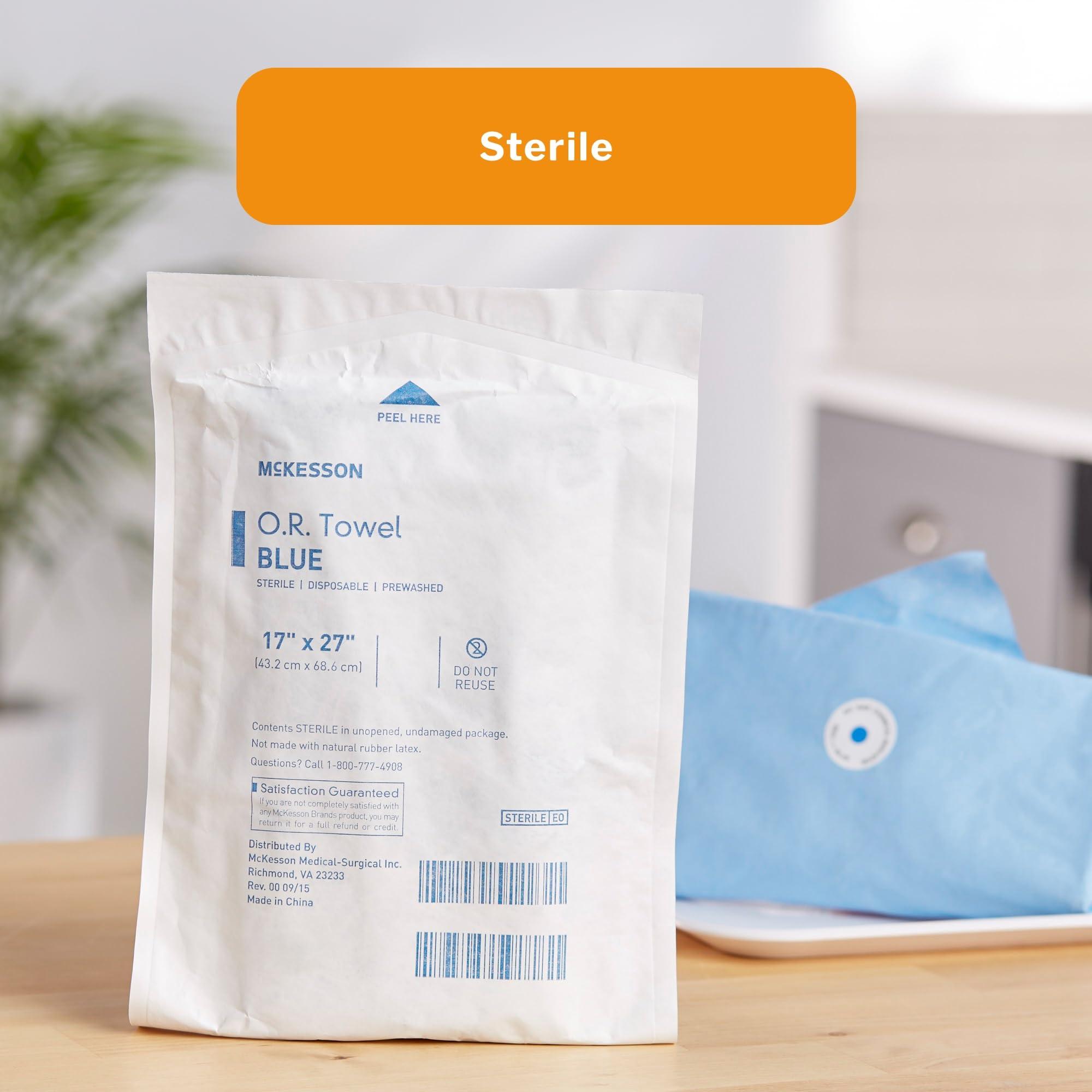McKesson McKesson Operating Room Towels, Sterile, Disposable, Pre-Washed, Blue, 17 in x 27 in, 4 Towels per Pack