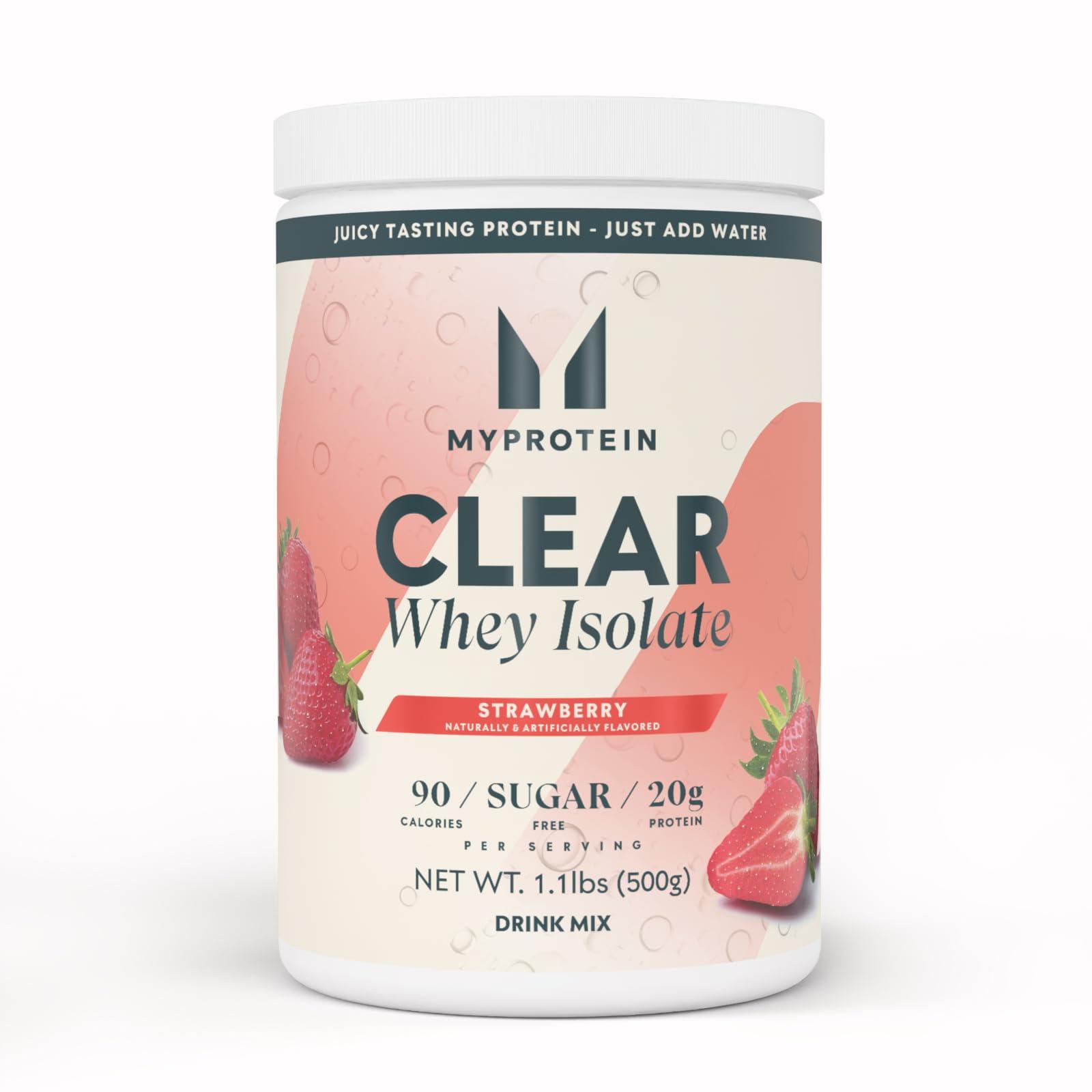Myprotein Myprotein Clear Whey Isolate Protein Powder, 1.1 Lb (20 Servings) Strawberry, 20g Protein per Serving, Naturally Flavored Drink Mix