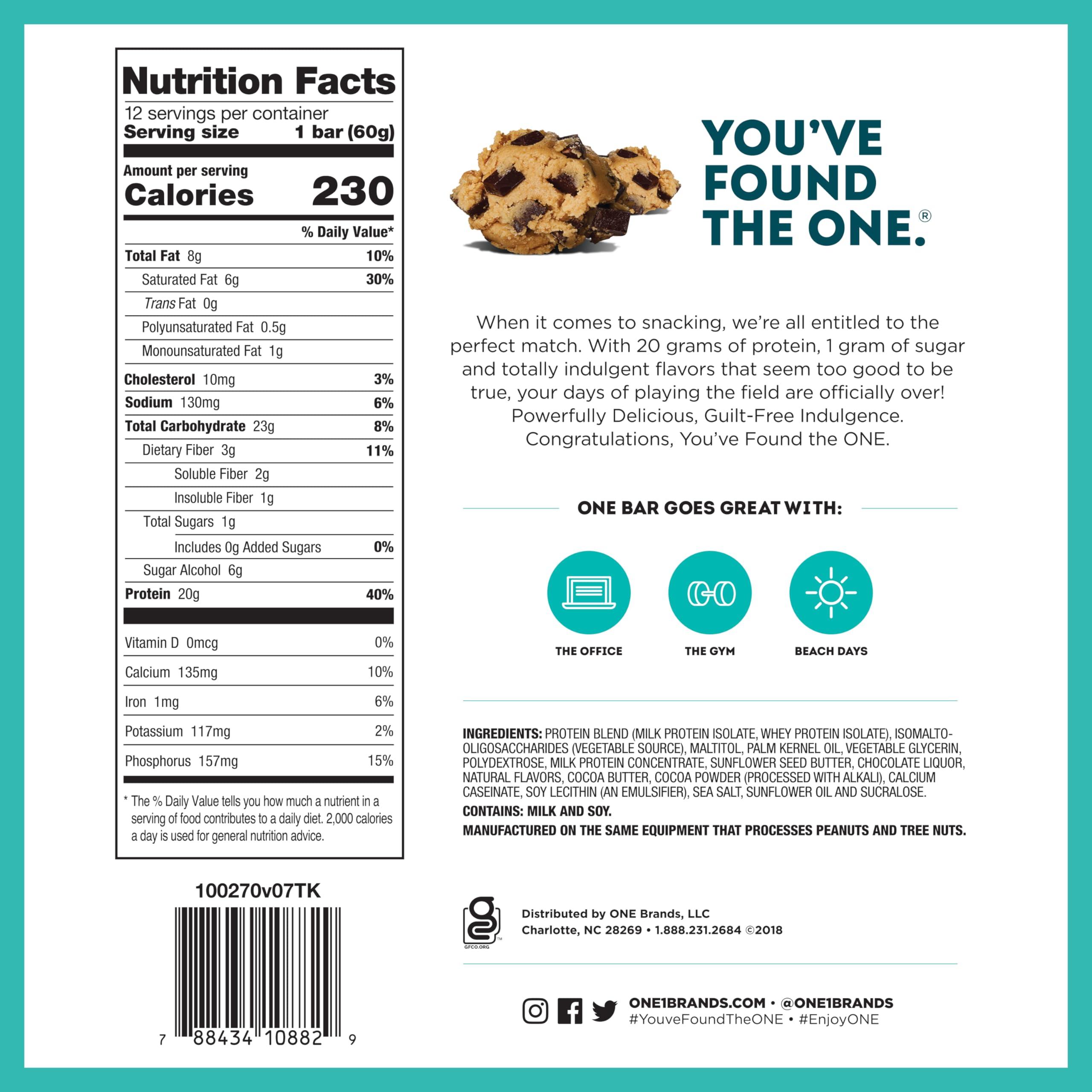 ONE ONE Protein Bars, Peanut Butter Cup, Gluten Free Protein Bar with 20g Protein and only 1g Sugar & Protein Bars, Chocolate Chip Cookie Dough, Gluten Free Protein Bars with 20g Protein