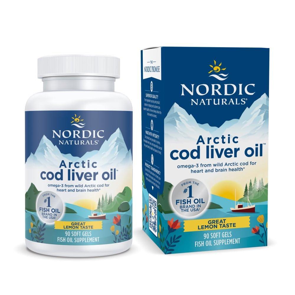 Nordic Naturals Nordic Naturals Arctic Cod Liver Oil, Lemon - 90 Soft Gels - 750 mg Total Omega-3s with EPA & DHA - Heart & Brain Health, Healthy Immunity, Overall Wellness - Non-GMO - 30 Servings