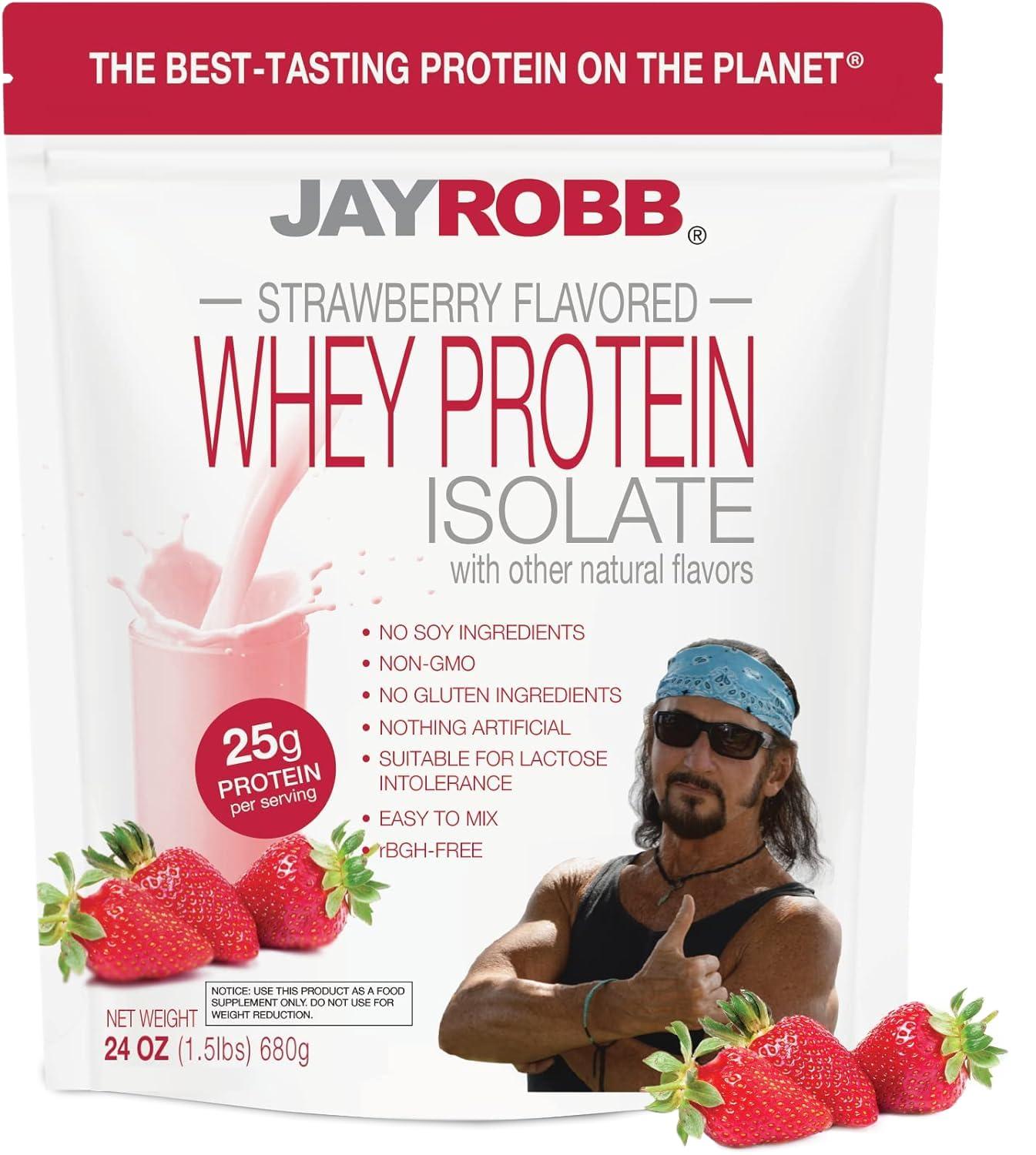 JAYROBB Jay Robb Whey Isolate Protein Powder, Low Carb, Keto, Vegetarian, Gluten Free, Lactose Free, No Sugar Added, No Fat, No Soy, Nothing Artificial, Non-GMO, Best-Tasting (24 oz, Strawberry)