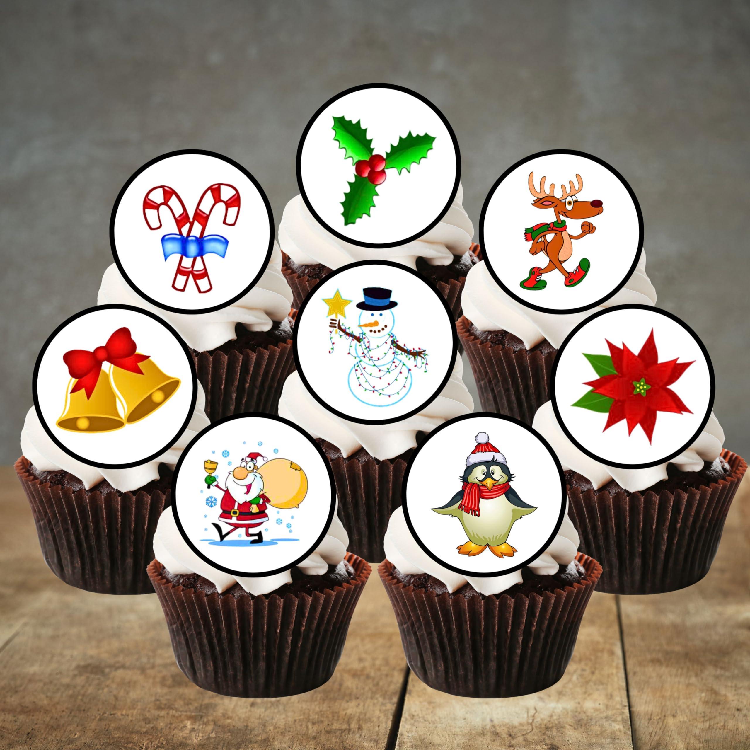Cians Cupcake Toppers PRECUT Edible Christmas Cake Toppers - Theme #1 Mini Christmas Cupcake Toppers, Christmas Cake Decorations, Xmas Cake Decorations, Christmas Cup Cake Toppers (24)