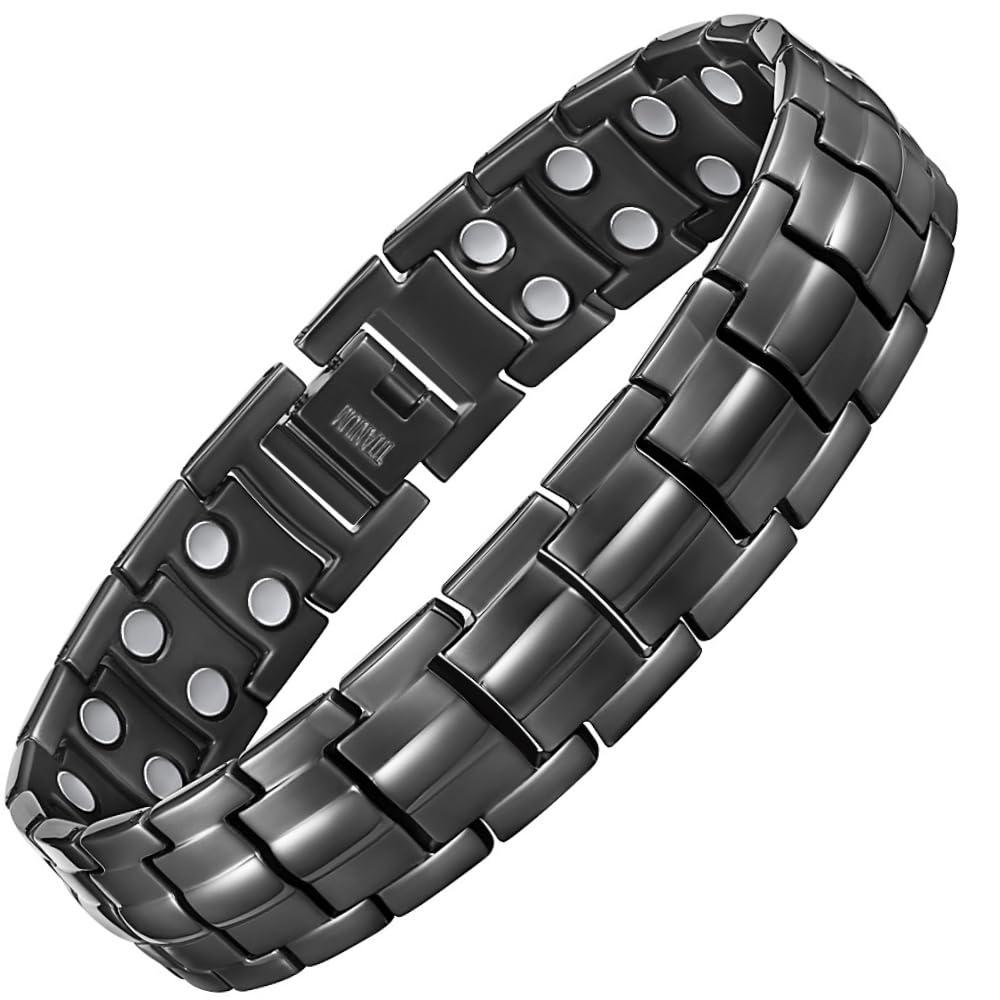 Willis Judd Willis Judd Mens Titanium Magnetic Bracelet Magnetic Bracelets for Men Adjustable Bracelet Length with Sizing Tool (Black)
