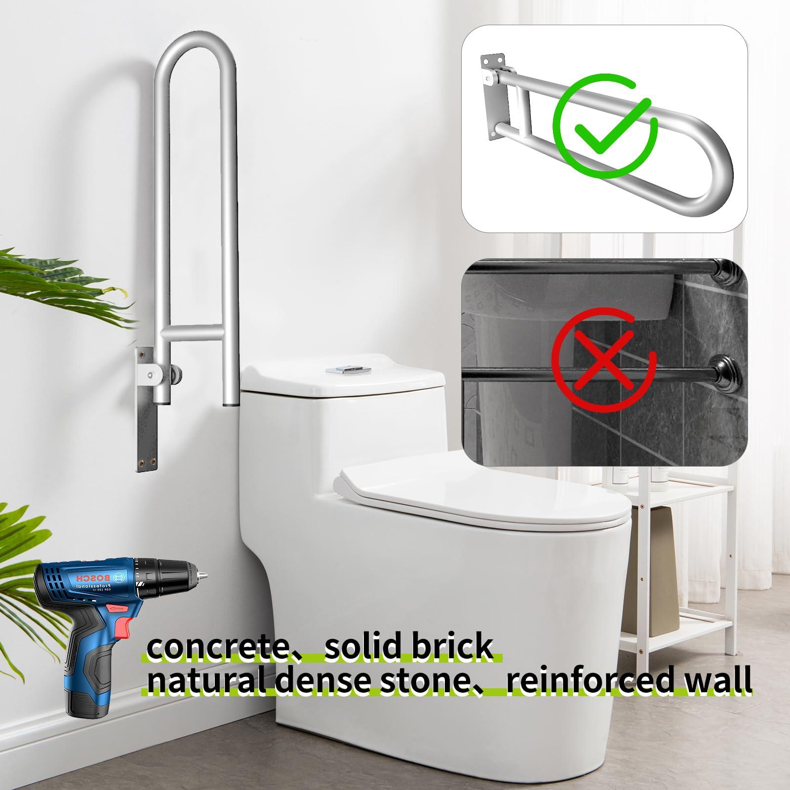 DITOSH 28 Inch Toilet Grab Bar Flip Up Aluminum Handicap Rails Grab Bars Load Capacity of 100 kg/220 lbs Toilet Rail Bathroom U Shaped and Wall Mount Safety for Pregnant Injured Patients 28 in Silver