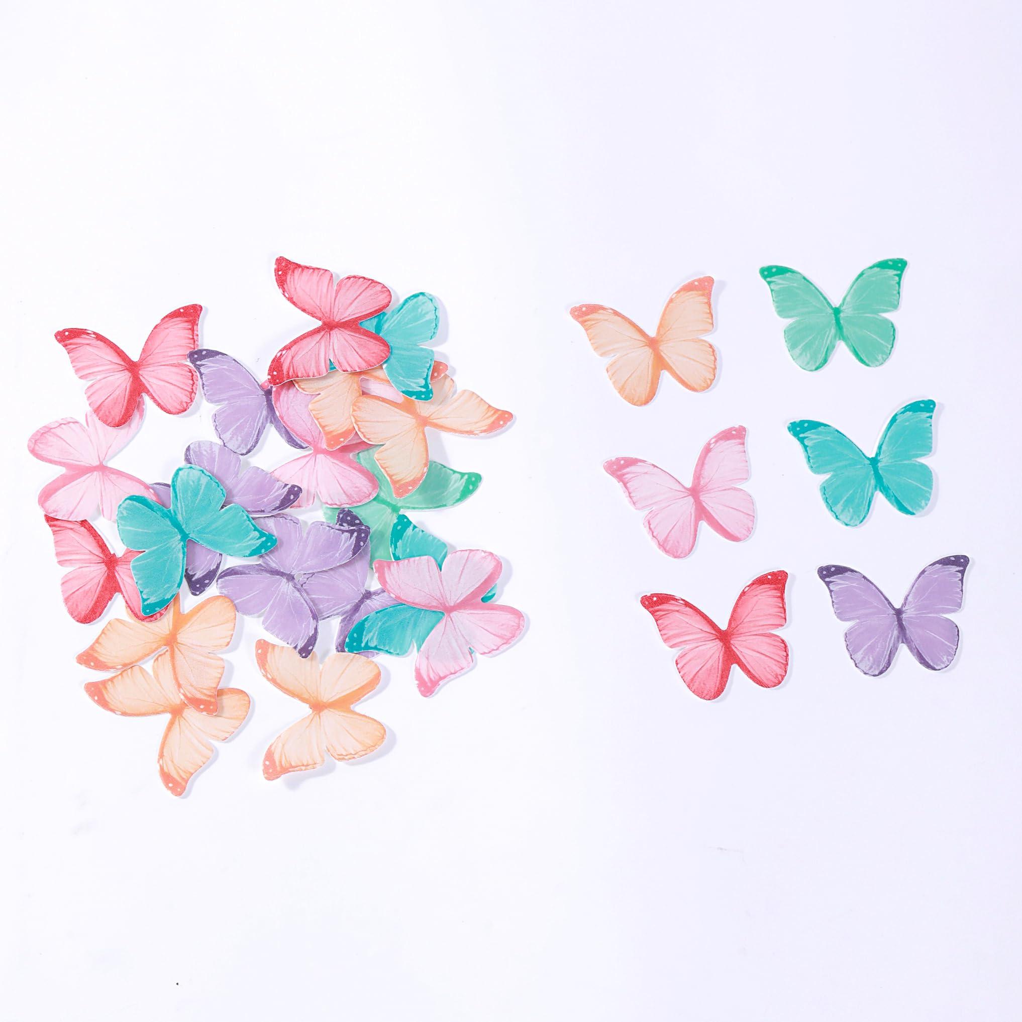 YOcity YOcity Butterfly Cupcake Toppers 48Pcs Edible Butterfly Cake Decorations Edible Butterflies for Cake Decorating Wafer Paper Butterflies For Wedding Birthday Anniversary Themed Party (Mix Color)