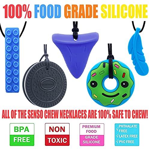 GNAWRISHING Chew Necklace by GNAWRISHING, 5 Pieces Sensory Chew Necklaces for Kids with Autism, ADHD, SPD, Chewing, Oral Motor