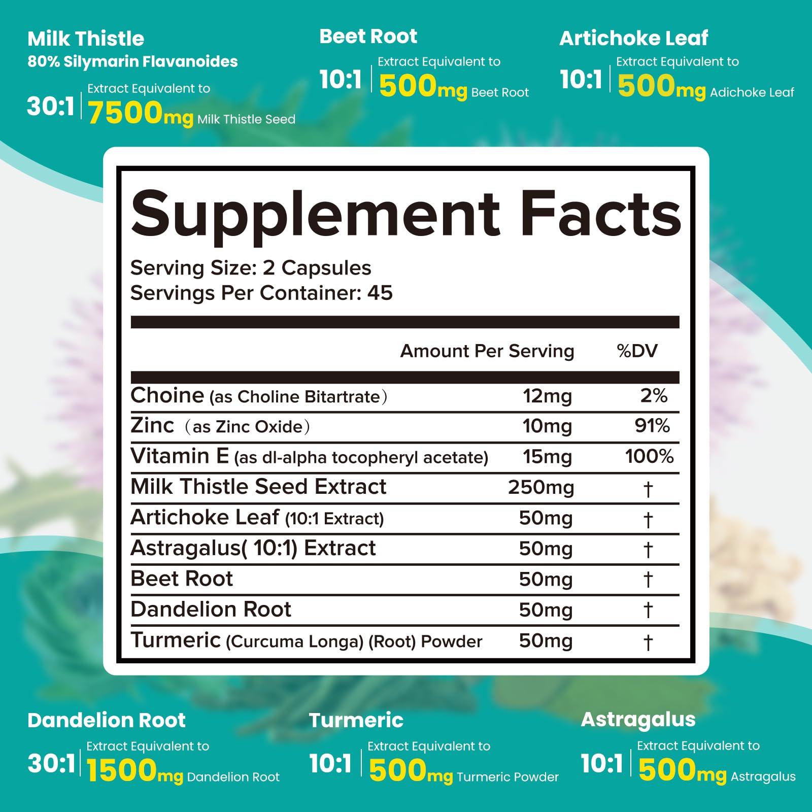 UIMISX UIMISX Liver Detox & Cleansing Formula Supports Health Liver Function with 30:1 7500mg Extract Milk Thistle & More, Non-GMO, 90 Capsules