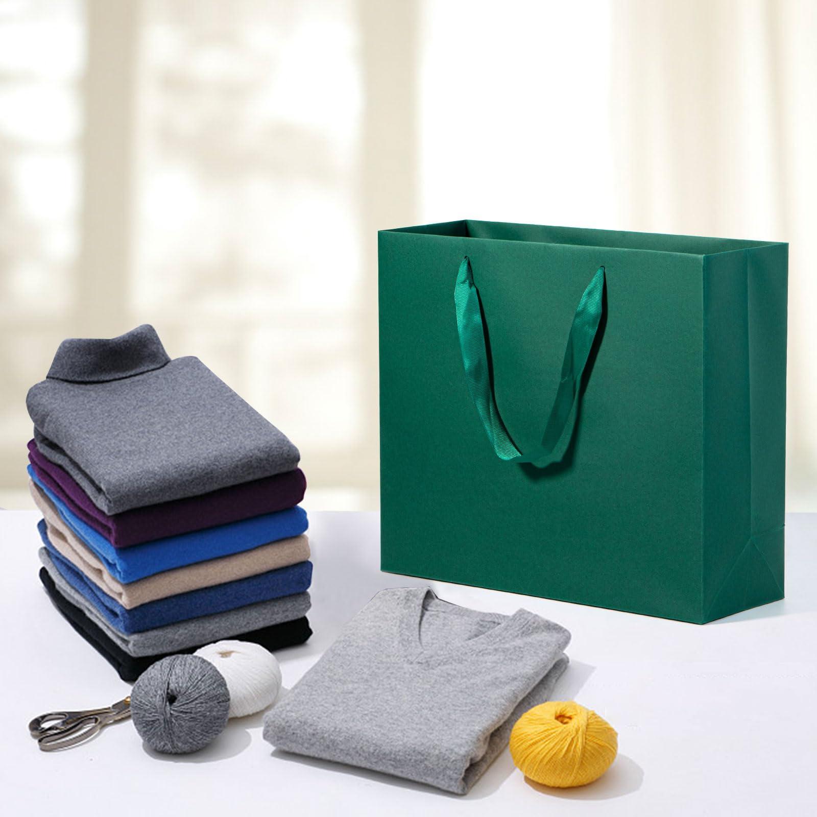 driew driew Green Gift Bags, 12 Pack Extra Large Deep Green Gift Bag Ribbon Handles Heavy Duty Paper Gift Bags 12.6x4.5x11 inches Party Gift Bags for Shopping, Pakcing,Retail,Dark Green